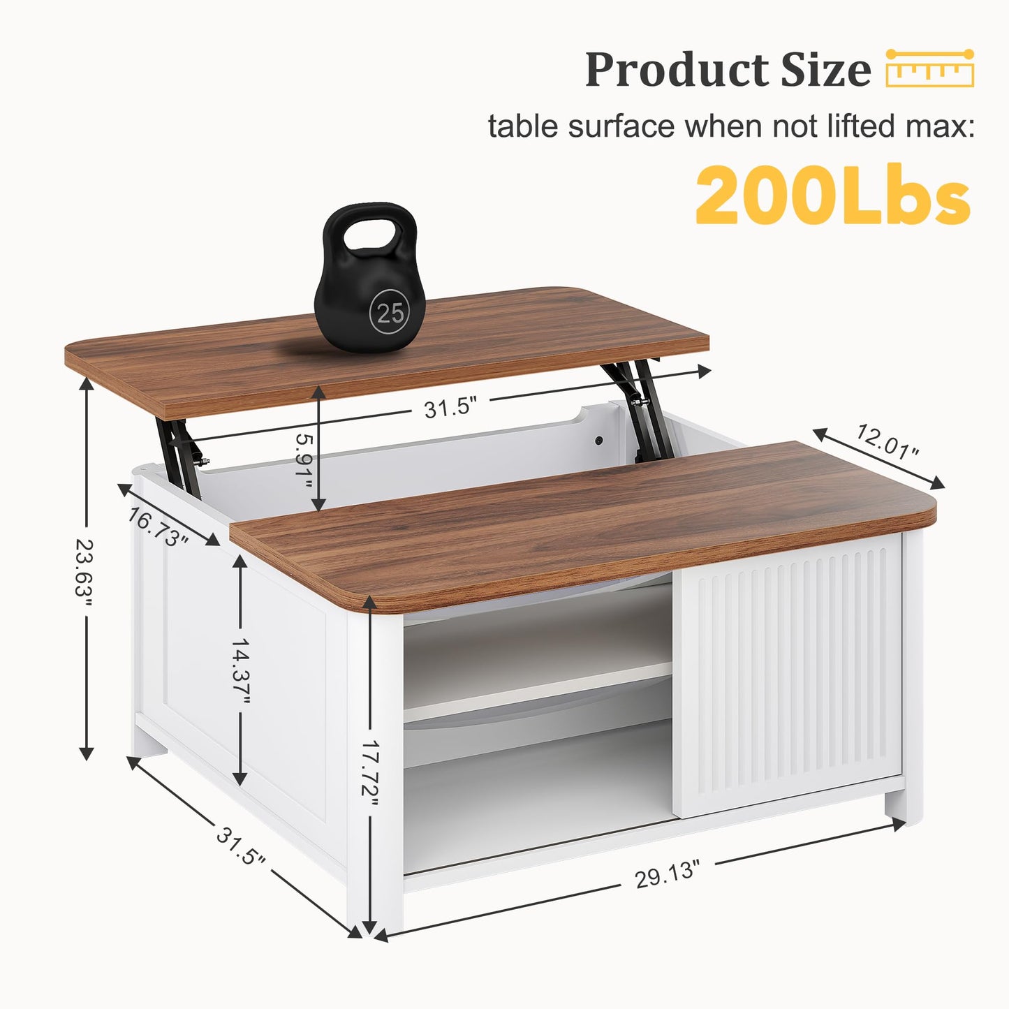 Decofy Lift Top Coffee Table with Storage, 31.5" Mid Century Modern Square Coffee Tables for Living Room, Large Hidden Storage Compartment, Adjustable Shelves & Sliding Door, White