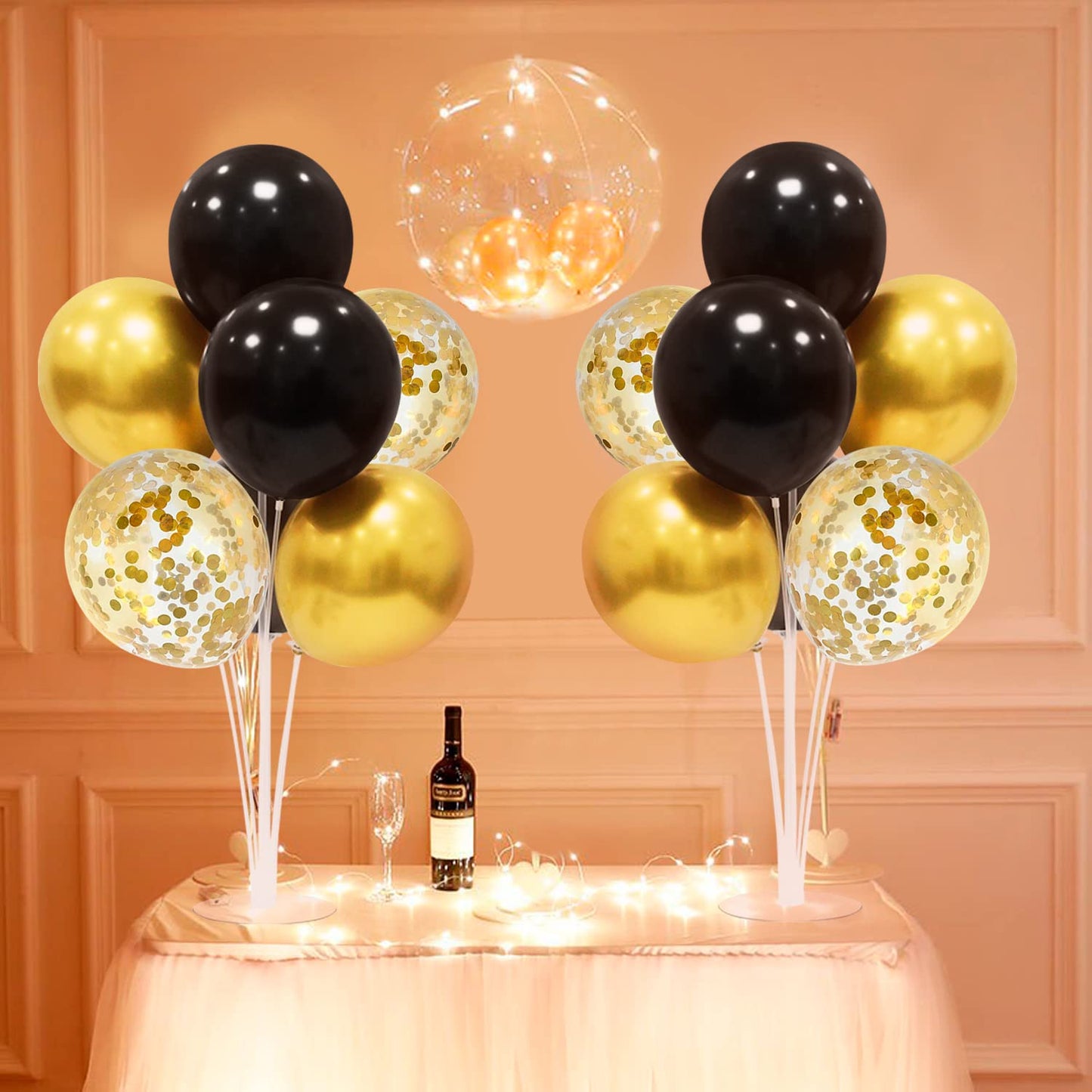ZJDHPTY Black and Gold Party Decorations Balloon Stand Table Centerpieces for Birthday Wedding Retirement Anniversary Father's Day Halloween New Years Graduation Decorations 2025