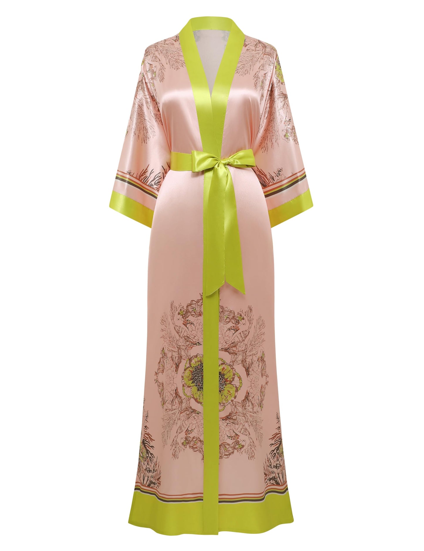 PRODESIGN Kimono Robes for Women - Long Satin Sleepwear Silky Nightgown Bathrobe Floral Dressing Gown Blouse Wedding Robe