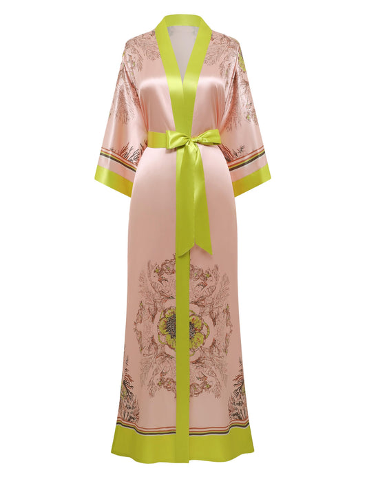 PRODESIGN Kimono Robes for Women - Long Satin Sleepwear Silky Nightgown Bathrobe Floral Dressing Gown Blouse Wedding Robe