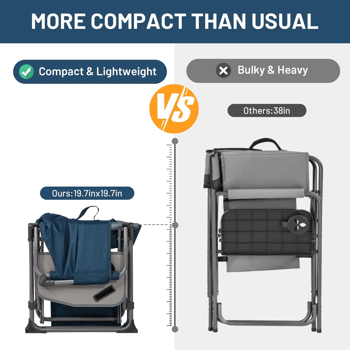 TIMBER RIDGE Aluminum Camping Directors Chair with Side Table Pocket, Portable Folding Heavy Duty Lawn Chair for Fishing Trip Picnic Concert Outdoor 400lbs, Navy 2 Pack
