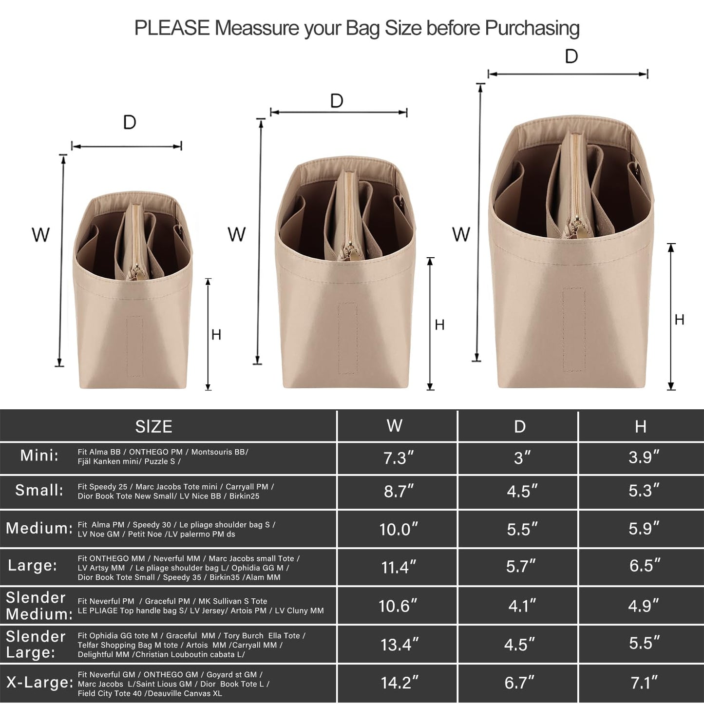 Purse Organizer Insert For Handbags, Purse Organizer With Zipper, Neverfull Organizer, Bag Organizer For Speedy Neverfull ONTHEGO Tote, Handbag and More (Silky Beige, small)