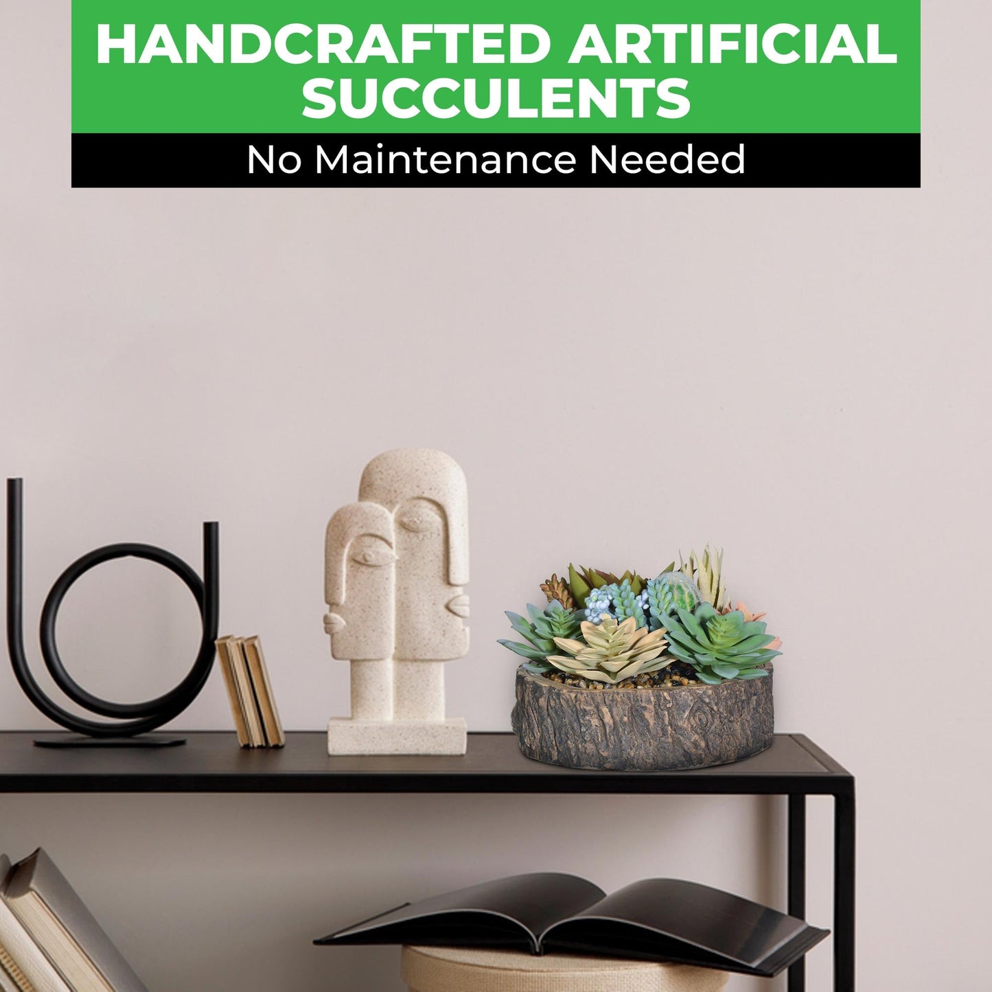 Hisow Premium Assorted Artificial Succulent Collection - Large Real Touch Artificial Cactus, Aloe Vera & Succulent Plants Artificial with Pots for Home Office Indoor (Artificial Tree Stump - Pot)