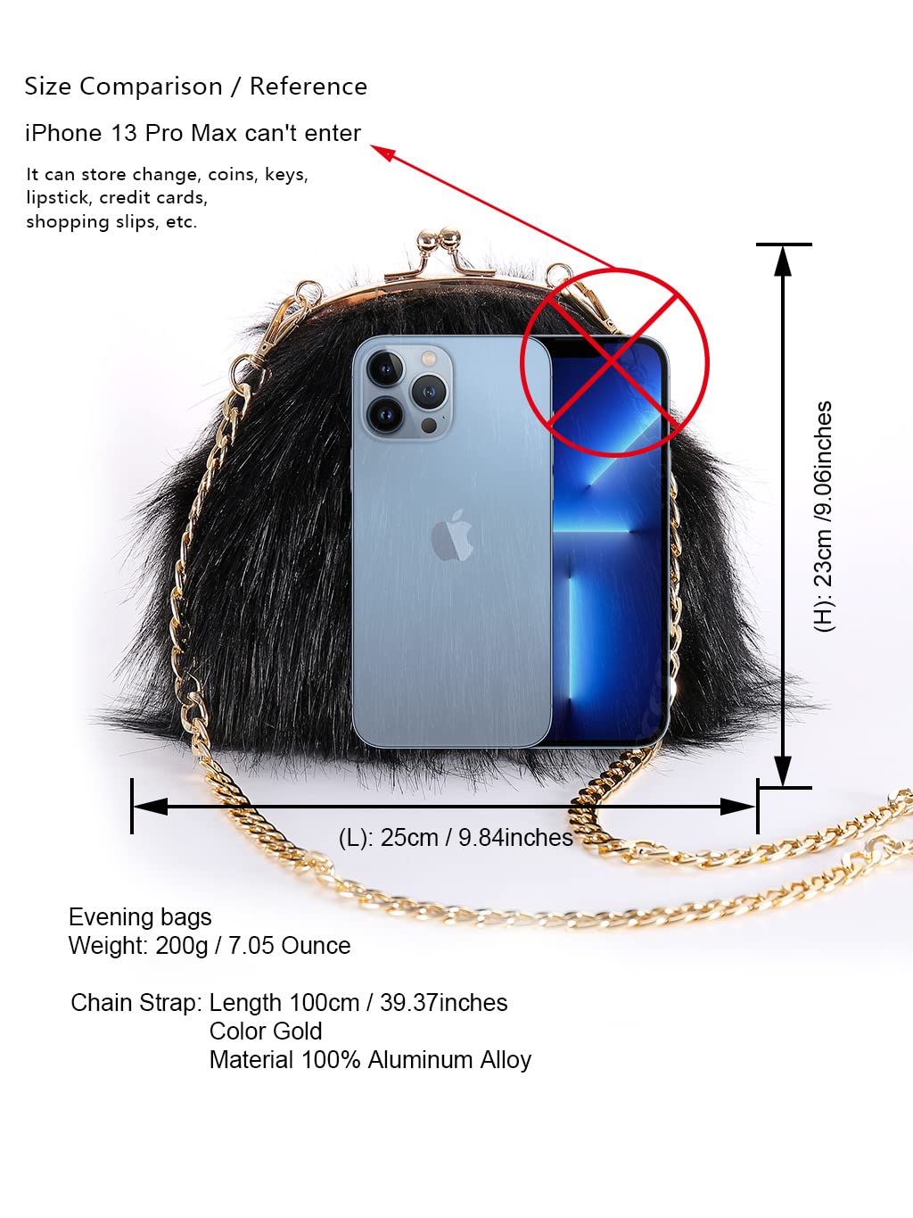 FHQHTH Faux Fur Purse Fashion Clutch Handbag Shoulder Vintage Evening Bags for Women [Black]