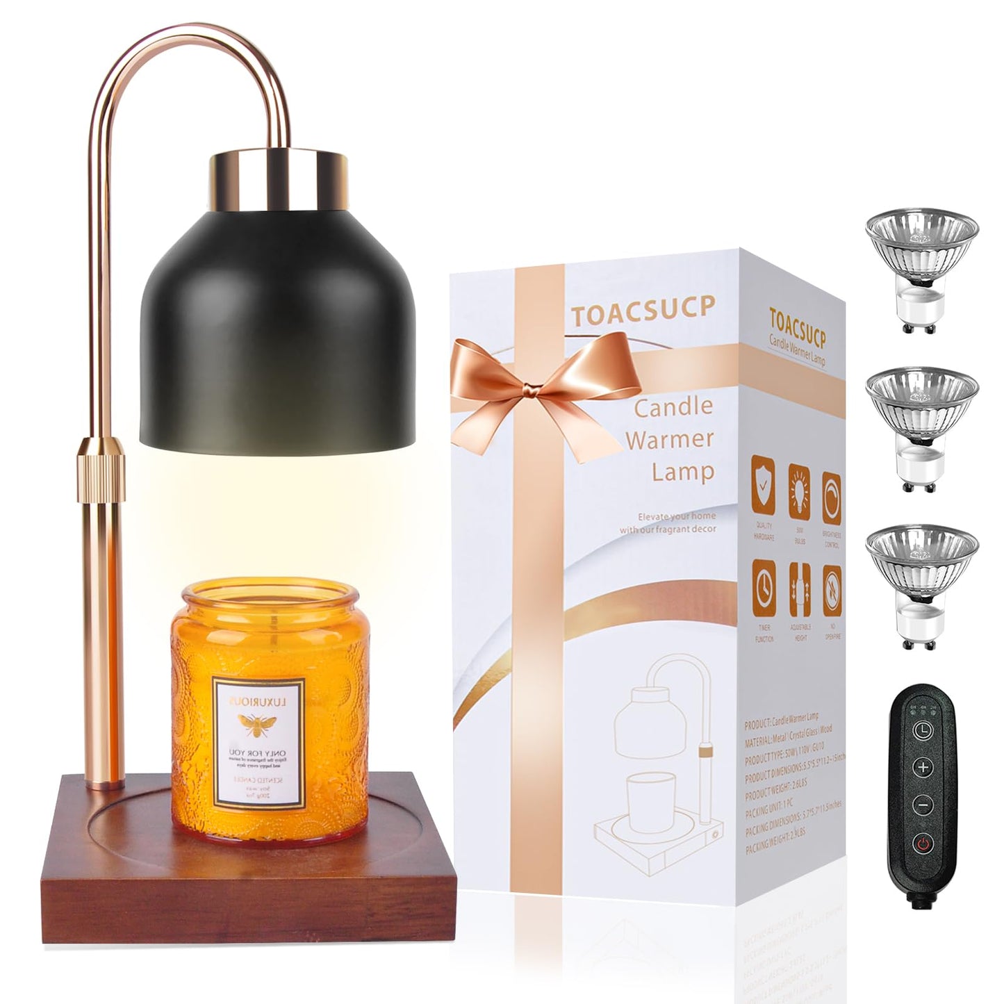 Candle Warmer Lamp with 3 Bulbs, Adjustable Height Dimmable Candle Warmer with Timer, Candle Lamp with Charming Gift Box Ribbon, Mothers Day Birthday Gifts for Women Mom