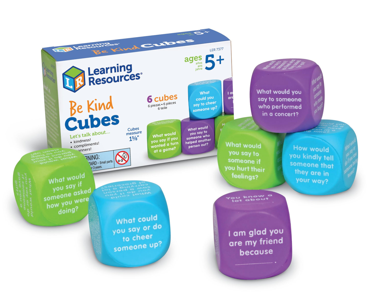 Learning Resources Be Kind Cubes, Autism Learning Materials, Speech Therapy Materials, Social Emotional Learning Toys and Games for Kids, 6 Pieces, Ages 5+