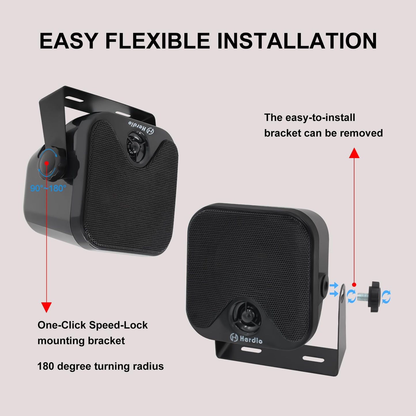 Herdio 4 Inches Heavy Duty Waterproof Boat Marine Box Outdoor Speakers Surface Mounted for Skid Steer ATV UTV RZR RV Golf Cart Tractor Powersports Boat Truck Jeep(4 Black Speakers)