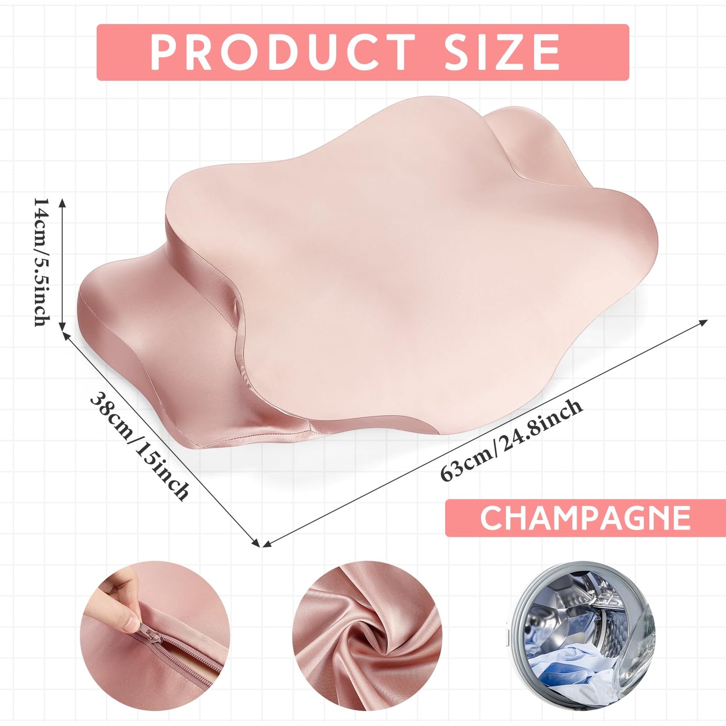 Hahafelt Cervical Neck Pillowcase (Only Pillowcase) Satin Pillow Cover with Zipper Ergonomic Contour Pillow Cover for Side Back Stomach Sleepers(Coral,Queen Size)