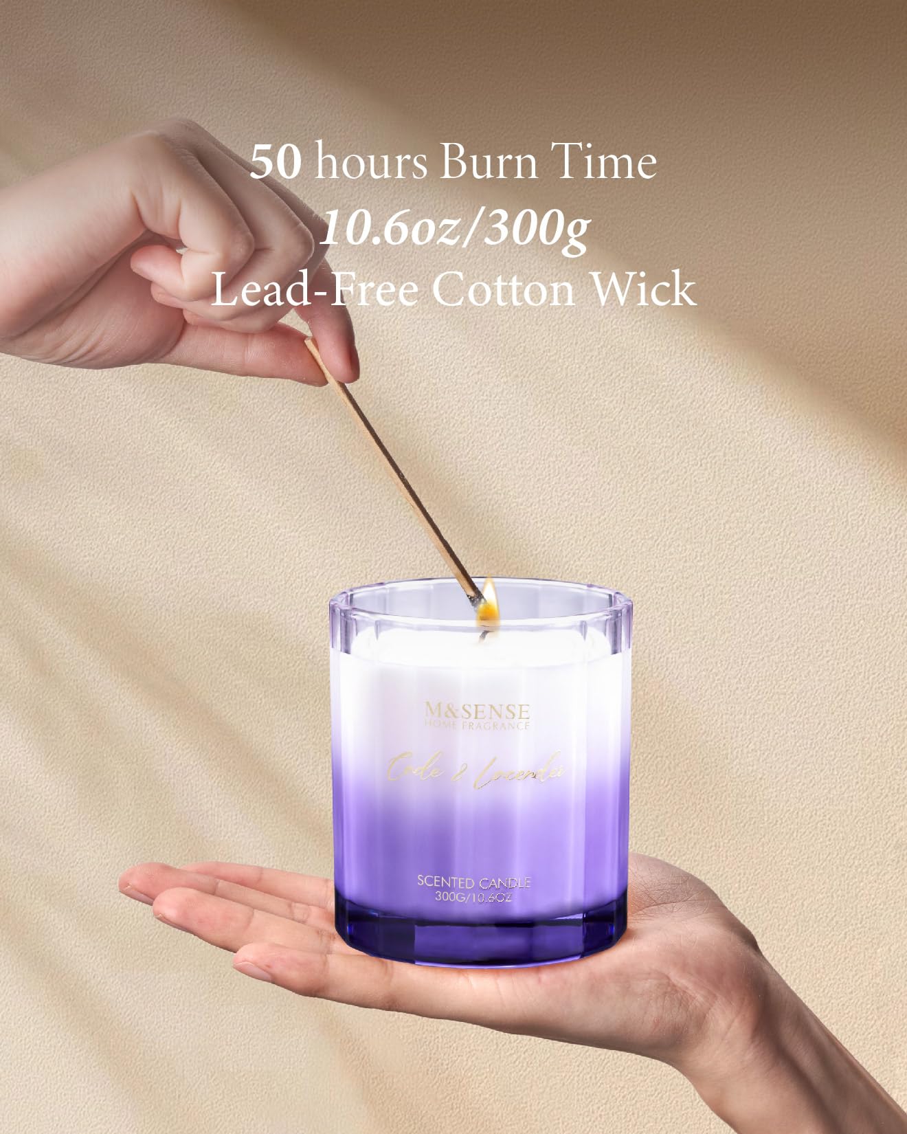 M&SENSE Cade Lavender Scented Aromatherapy Candle for Stress Relief, 10.6oz 60 Hour Burn Time Natural Soy Candles for Home Long Lasting Highly Scented Luxury Gifts