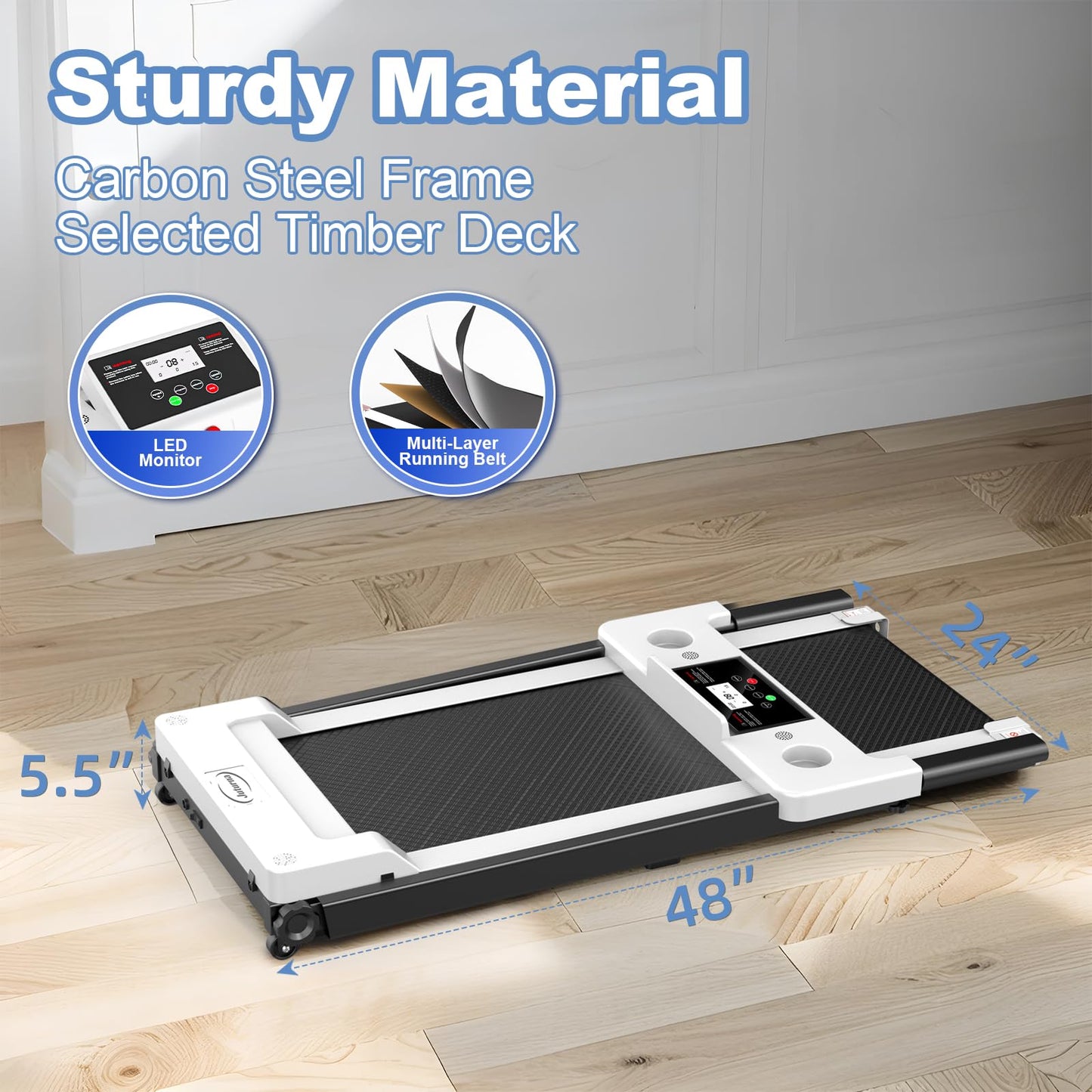 Juturna Treadmills for Home, Walking Pad with Handle Bar, Portable Foldable Treadmill, 3.0 HP Walking Pad with 300 LBS Capacity, Folding Treadmill with LED Display, White