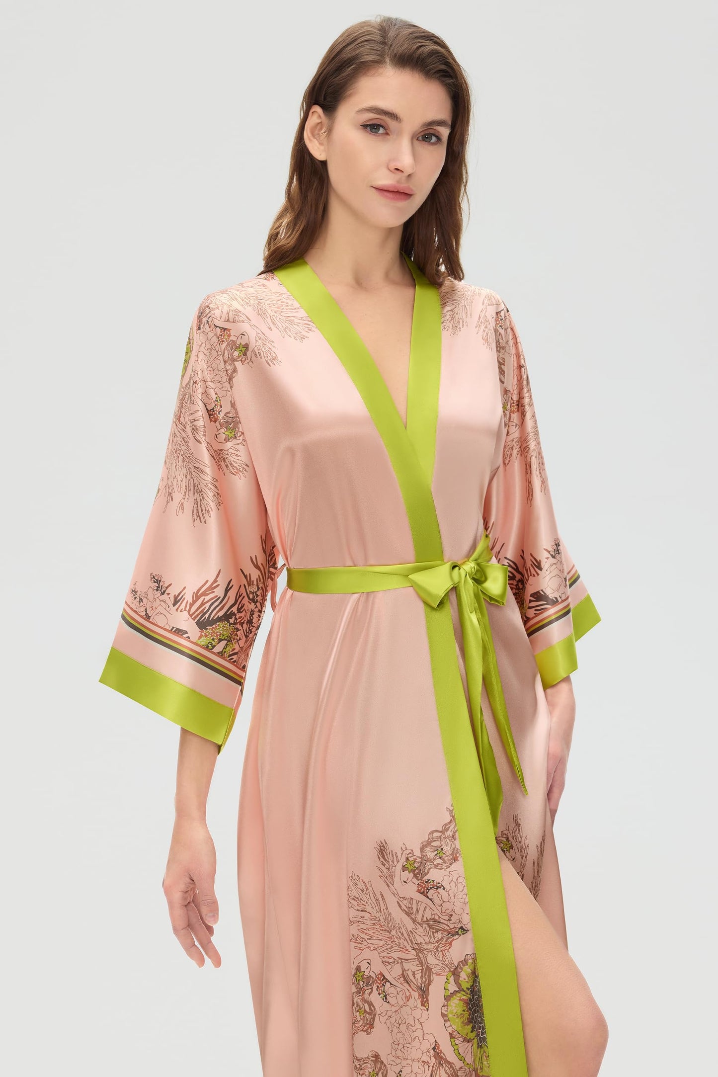PRODESIGN Kimono Robes for Women - Long Satin Sleepwear Silky Nightgown Bathrobe Floral Dressing Gown Blouse Wedding Robe