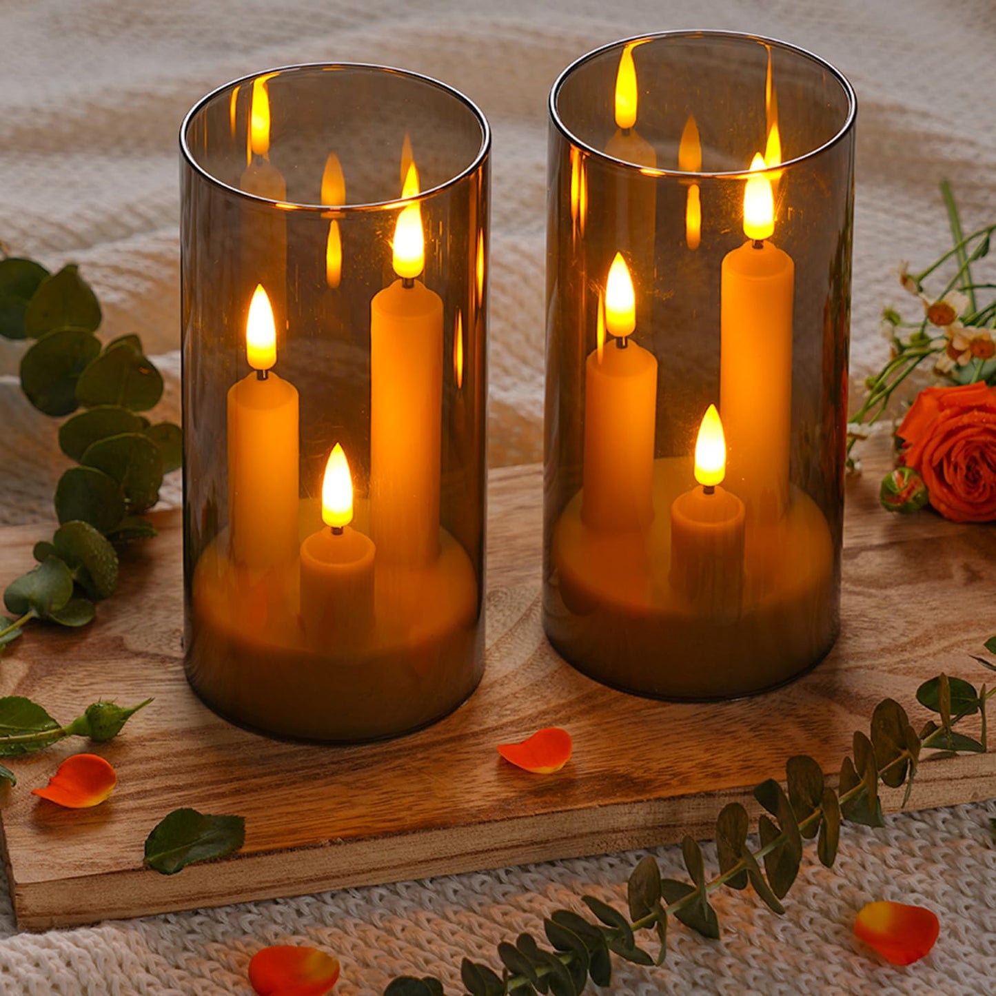 Da by Flameless Candle, Battery-Powered Candle with Remote Control and Timer, LED Three-Wick Pillar Candle, Romantic Wedding, Perfect Home Décor, 2 Pack (Grey)