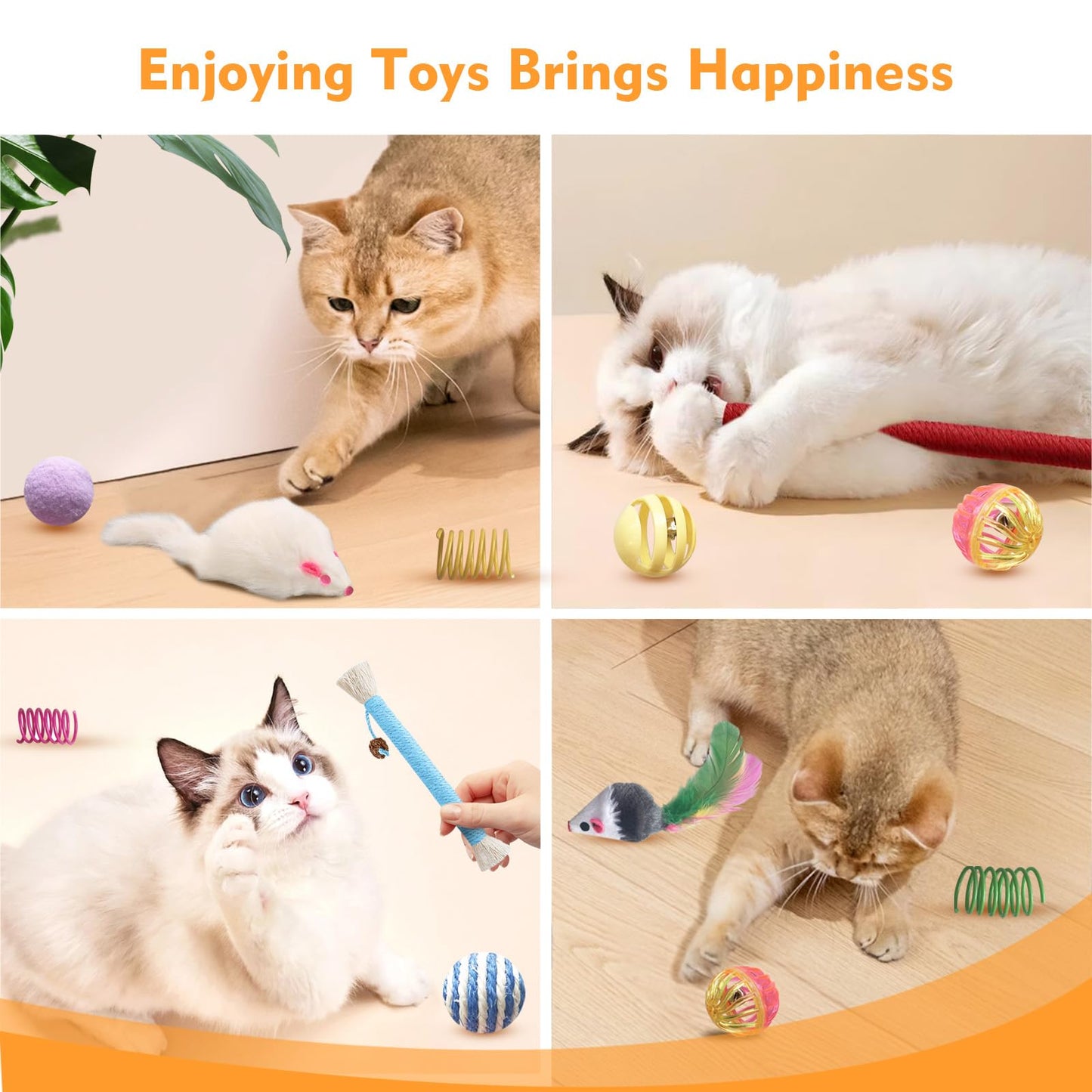 YULOYI Cat Toys for Indoor Cats - 34 Packs Interactive Set with Colorful Springs, Mouse Toy, Catnip Ropes, Balls, Bells, and Sisal Ball for Kittens