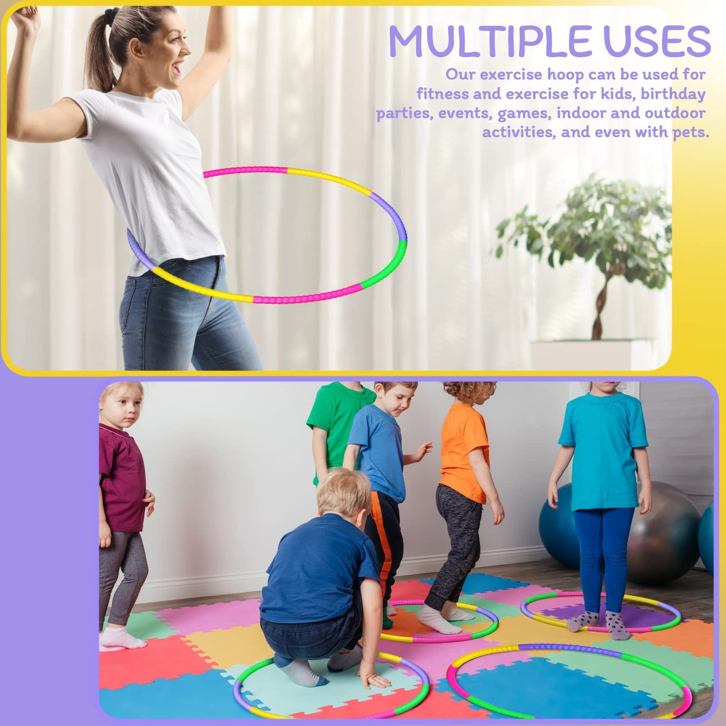 Vinsot 8 Pieces Toy Hoop Detachable Plastic Hoops Exercise Equipment Toy Adjustable Rings for Sports Playing Party Game Dance Pet Training