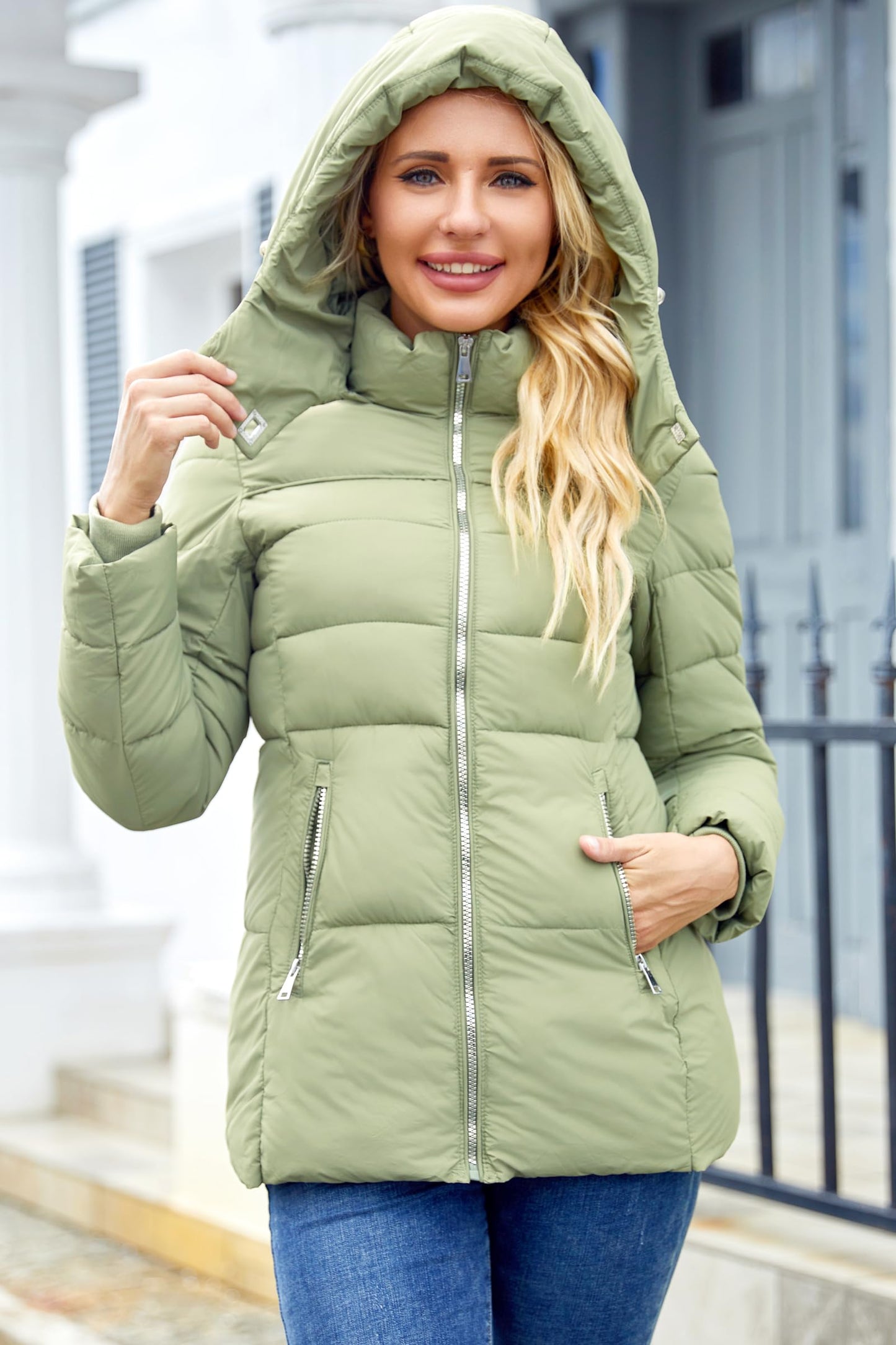 MODERN BUBBLE Womens Packable Puffer Jacket Winter Coat with Hood Warm Lightweight Thickened Down Jacket