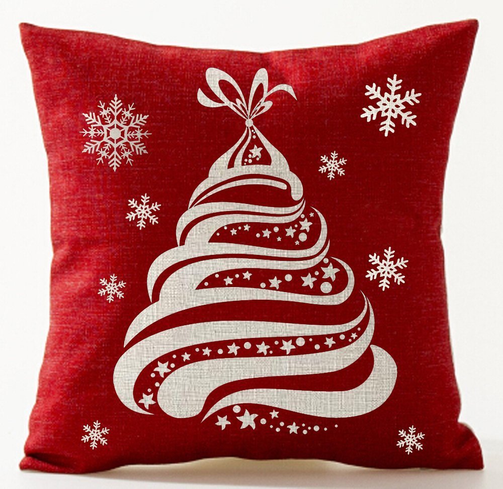 Andreannie Set of 4 Throw Pillow Cover Christmas Beige Shadow Let It Snow Snowflakes Red Cotton Linen Throw Pillow Case Cushion Cover for Sofa Bed Couch Home Decor Square 18 X 18 Inches(Blood Red)