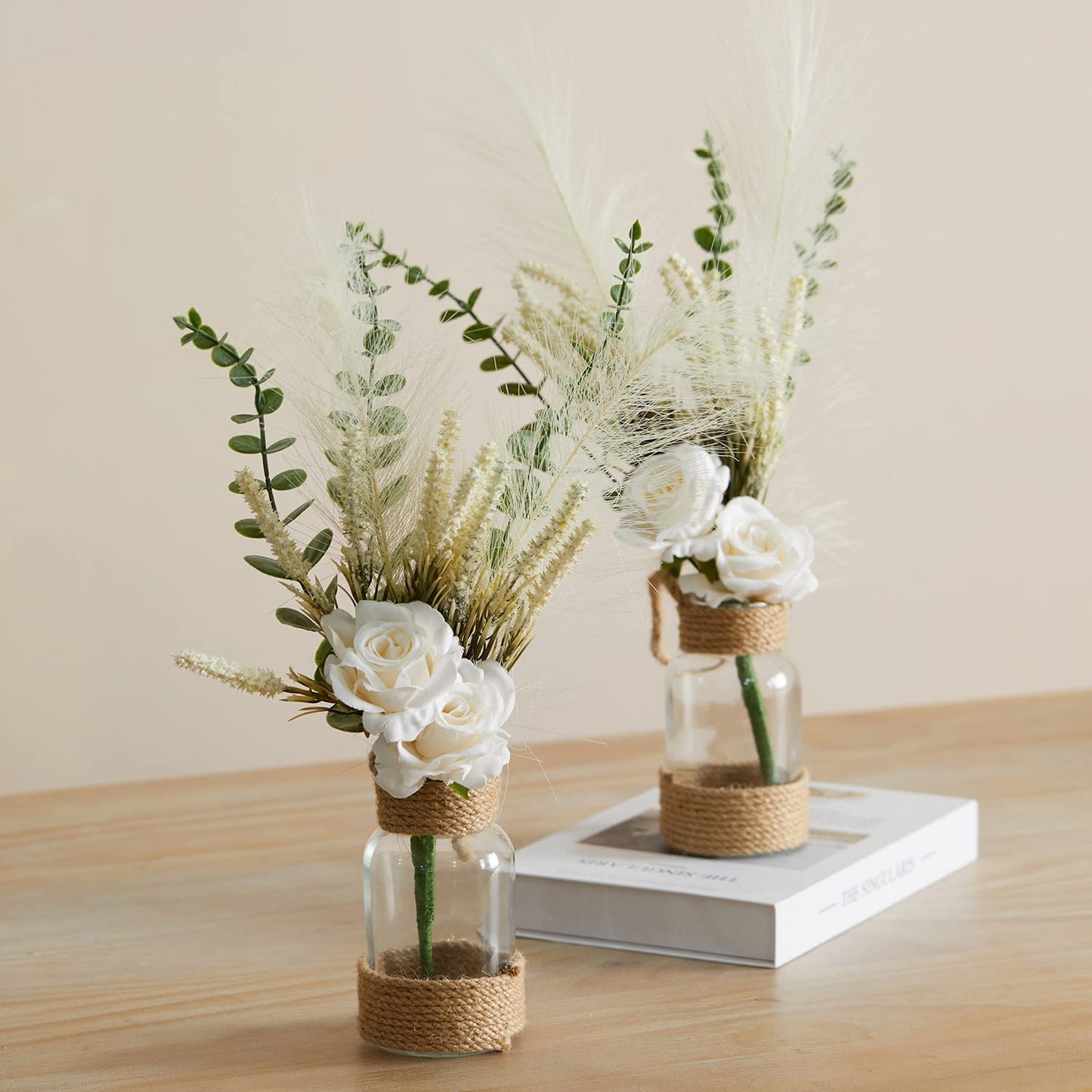 Anna's Whimsy 2PACK Mason Jar Sconce Wall Decor Rustic with Remote Control LED Fairy Lights - Artificial Flowers Spring Decorations for Home Bedroom Farmhouse(White Rose)