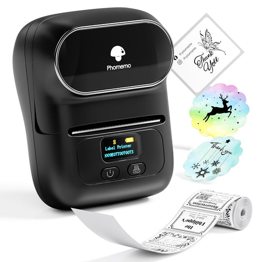 Phomemo M110 Label Makers - Barcode Label Printer Bluetooth Label Maker Portable Thermal Printer for Small Business, Address, Barcode, Logo, Clothing, Mailing, Sticker Printers for Phones & PC, Black