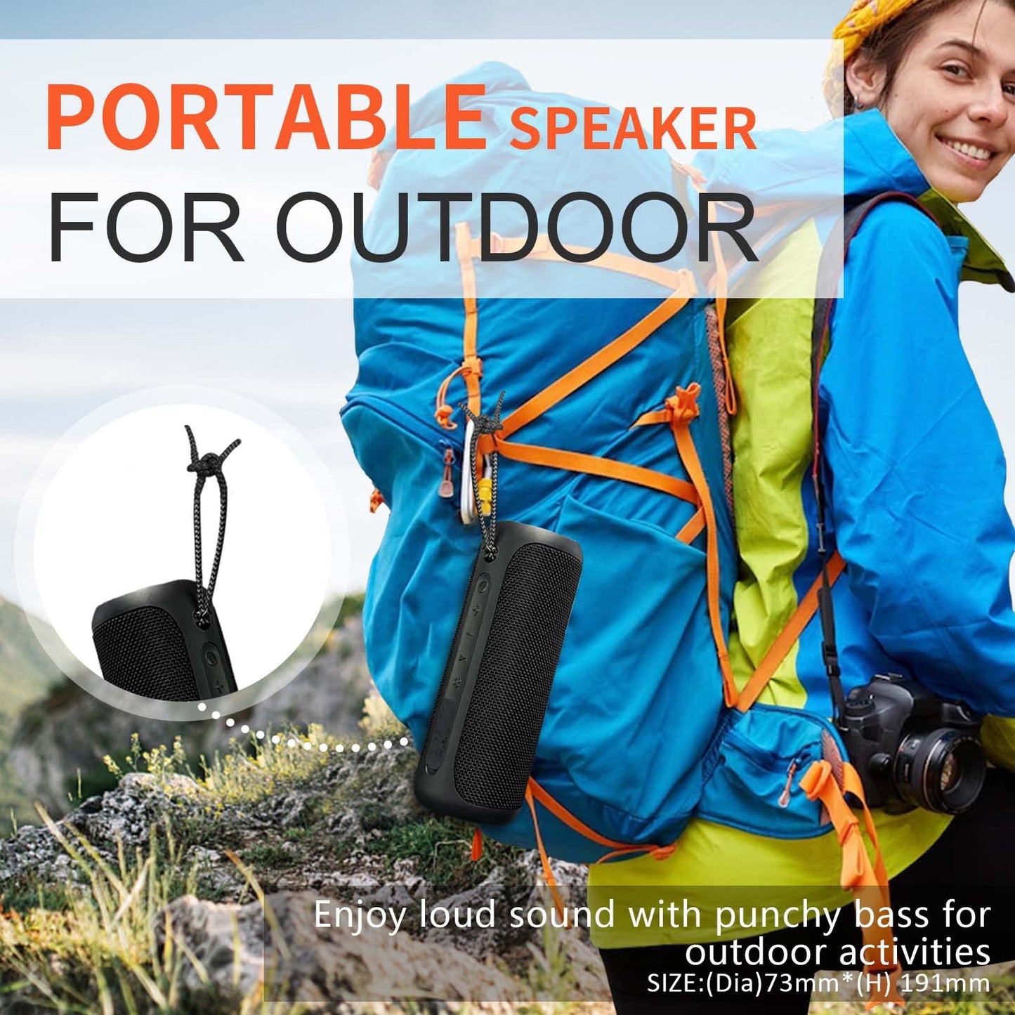 Wireless Portable Speaker,IPX7 Waterproof Bluetooth Speaker, 25W Loud Stereo Sound, Bassboom Technology, TWS Pairing, Built-in Mic, 16H Playtime with Lights for Home Outdoor - Black