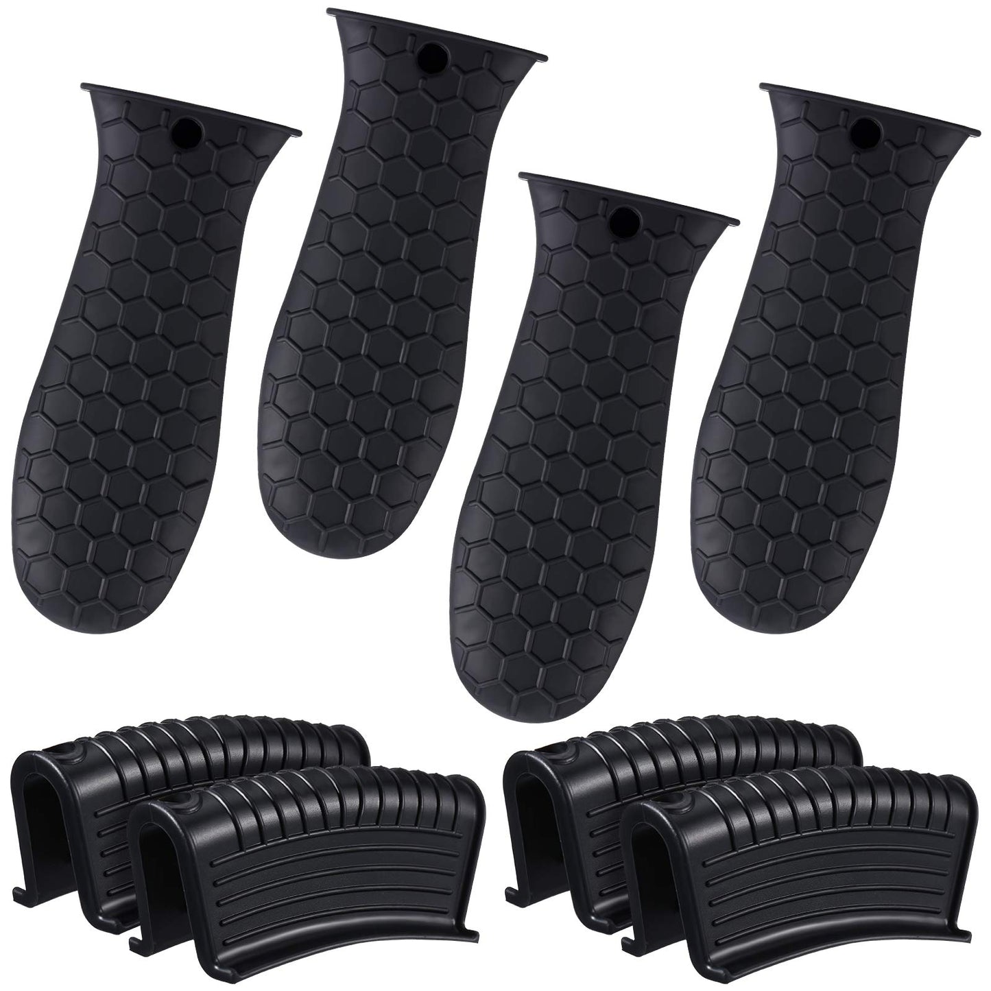 Patelai 8 Pcs Silicone Pot Holders Set Cast Iron Handle Cover Heat Resistant Pot Handle Covers Potholder Non Slip Reusable Pan Sleeve for Frying Pan Kitchen Supplies(Black)