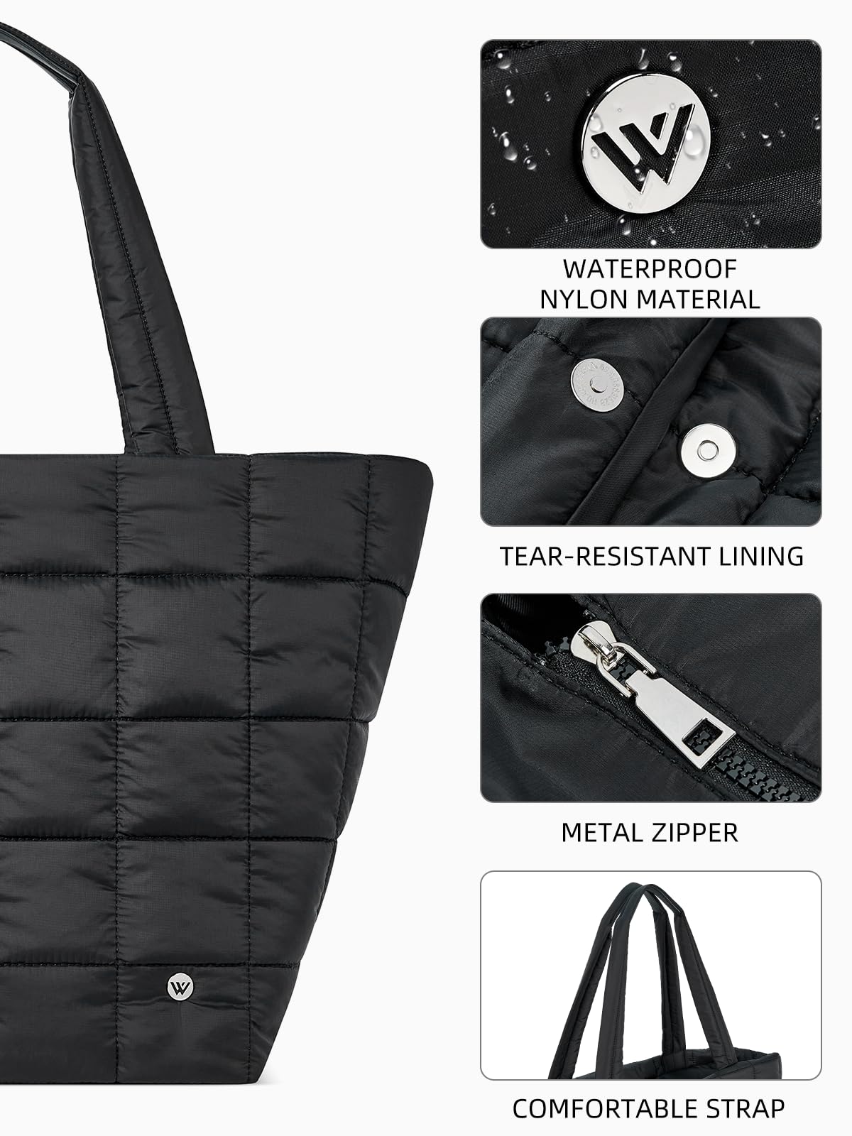 WESTBRONCO Small Puffer Crossbody Bags for Women, Puffy Quilted Purse Nylon Shoulder Handbag with Adjustable Strap