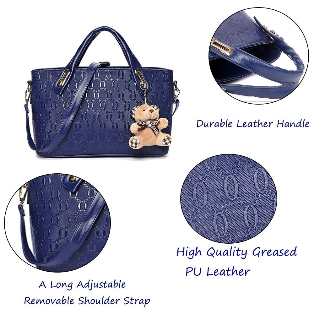 FiveloveTwo Women 4 Pcs Top Handle Satchel Hobo Handbag Set Large Tote +Purse +Shoulder Bag+Card Holder Beige