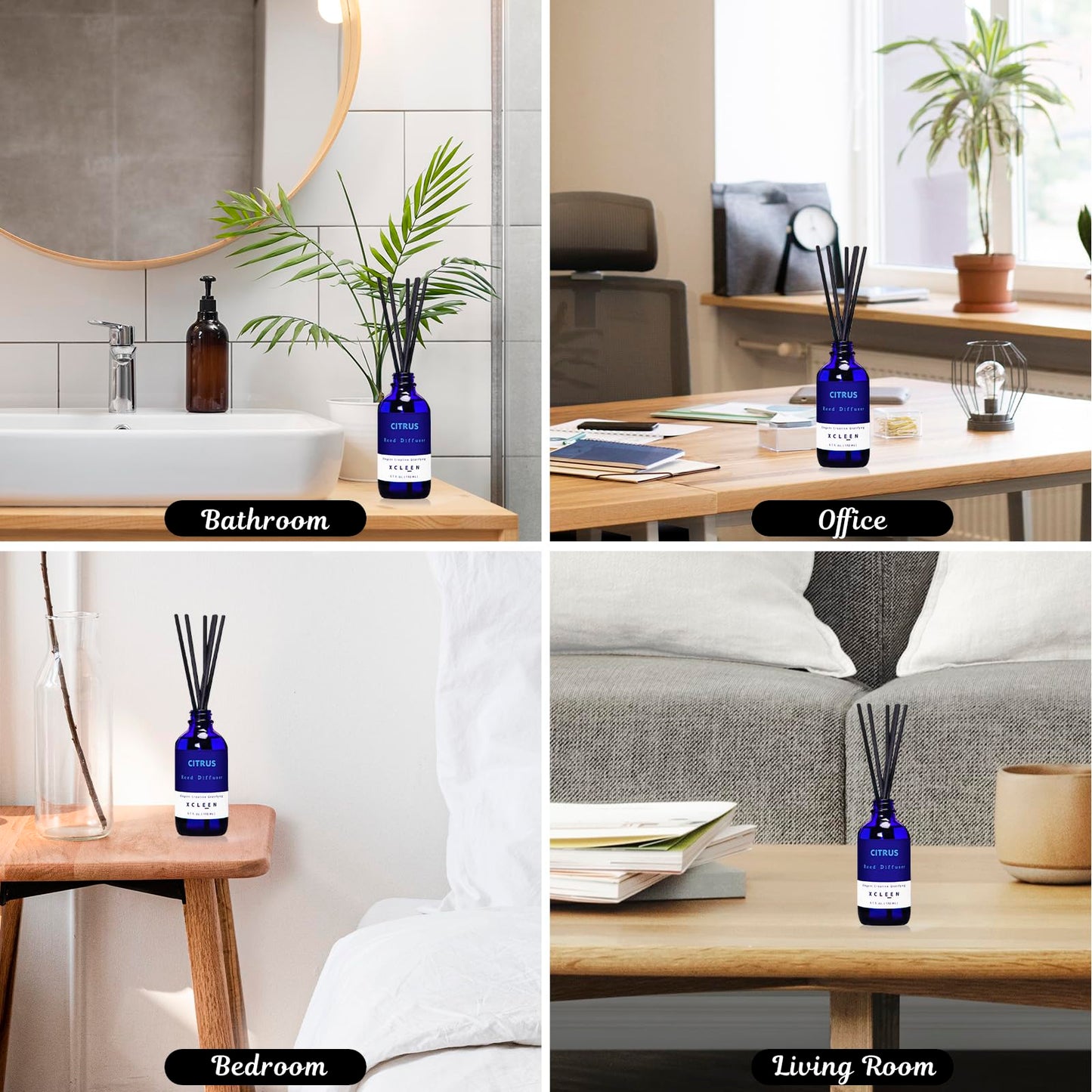 Xcleen Citrus Scented Reed Diffuser, Orange, Lime & Lemon Oil Reed Diffuser, Real Citrus! Holiday Home Fragrance for Bathroom Office Decor