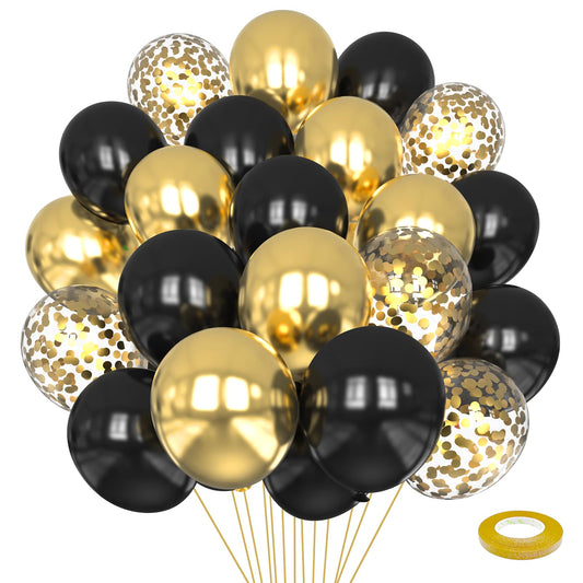 75pcs Black and Gold Balloons, 12 Inch Black and Gold Confetti Balloons Gold Latex Balloons for Birthday, New Year,Wedding,Graduation Party Baby Shower Decorations