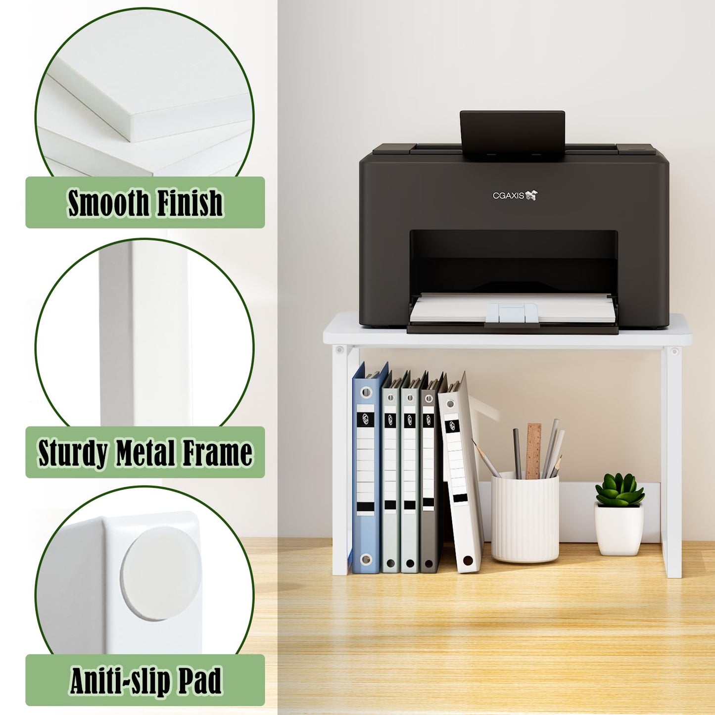 MARTY Printer Stand with Storage for Desk, Desktop Printer Stand Shelf Organzier for Home/Office Heavy Duty Printer Riser Under Desk Small Printer Table for Fax Machine Copier Scanner(White)