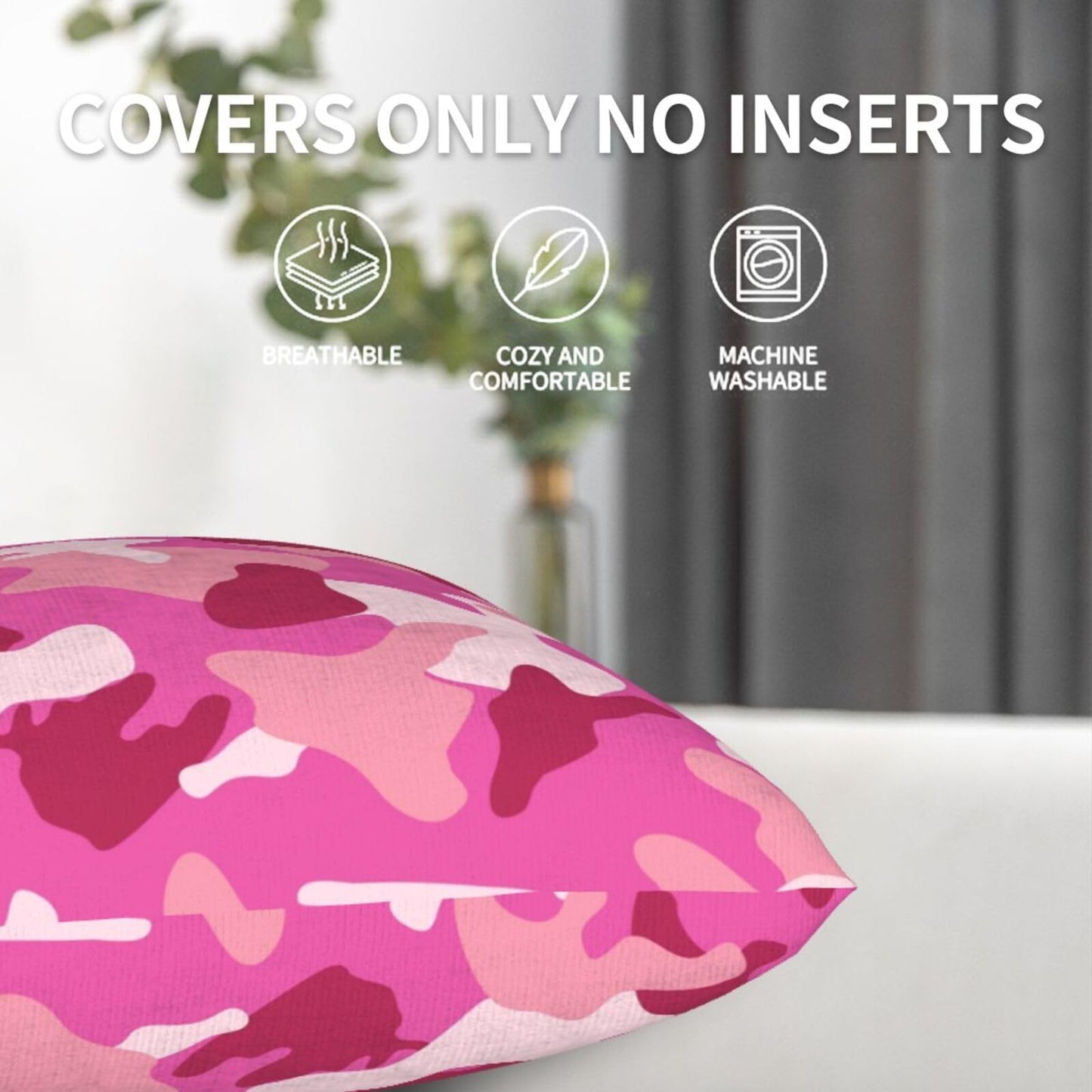 Perinsto Military Camouflage Pink Throw Pillow Covers Set of 2 Army Camo Decorative Pillowcases Soft Cushion Covers for Sofa Couch Bed Home Decor, 18"X18"