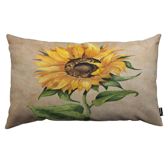 TKS MITLAN Sunflower Decorative Pillow Covers Yellow Flower Green Leaves Watercolor on White Bright Color Fall Pretty Rustic Linen Throw Pillow Covers 12x20 Inch for Sofa Couch Decoration