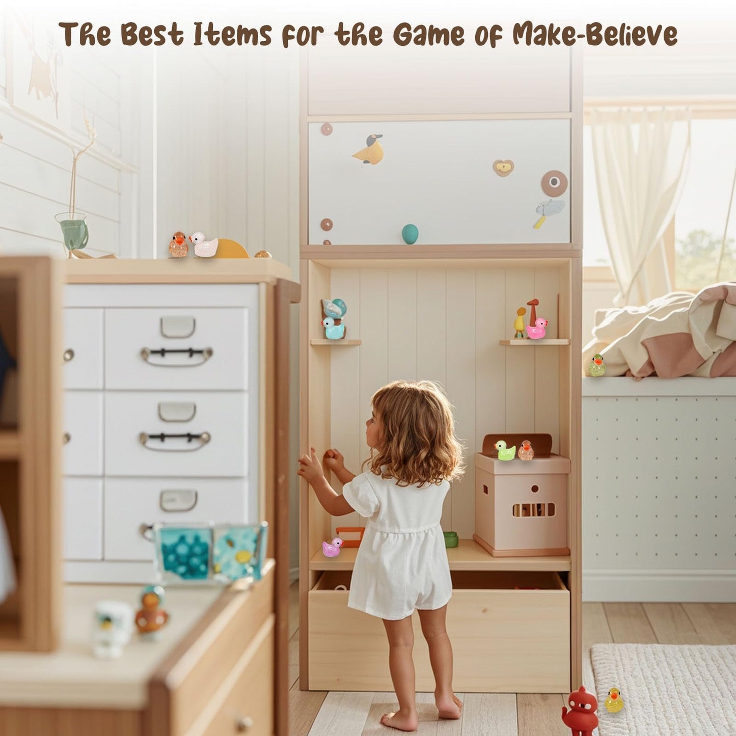 FEXIA 100pcs Mini Ducks Glitter Resin Ducks Mini Resin Animals Figures to Hide Glow in The Dark Tiny Duck Figures for Dollhouse Aquarium Fairy Garden Decor