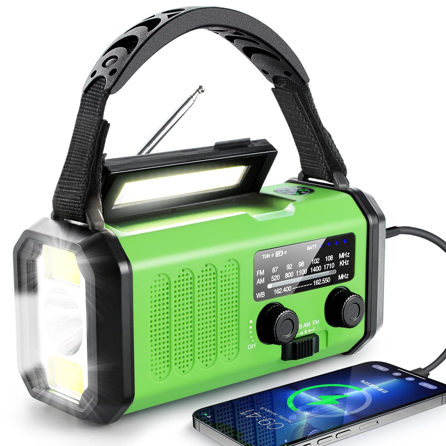 10000mAh Hand Crank Emergency Radio, NOAA Weather Radio with AM/FM & solar Radio, Rechargeable Battery, Flashlight & Reading Light, SOS Alarm, Compass Cell Phone Charger for Indoor Outdoor Emergencies