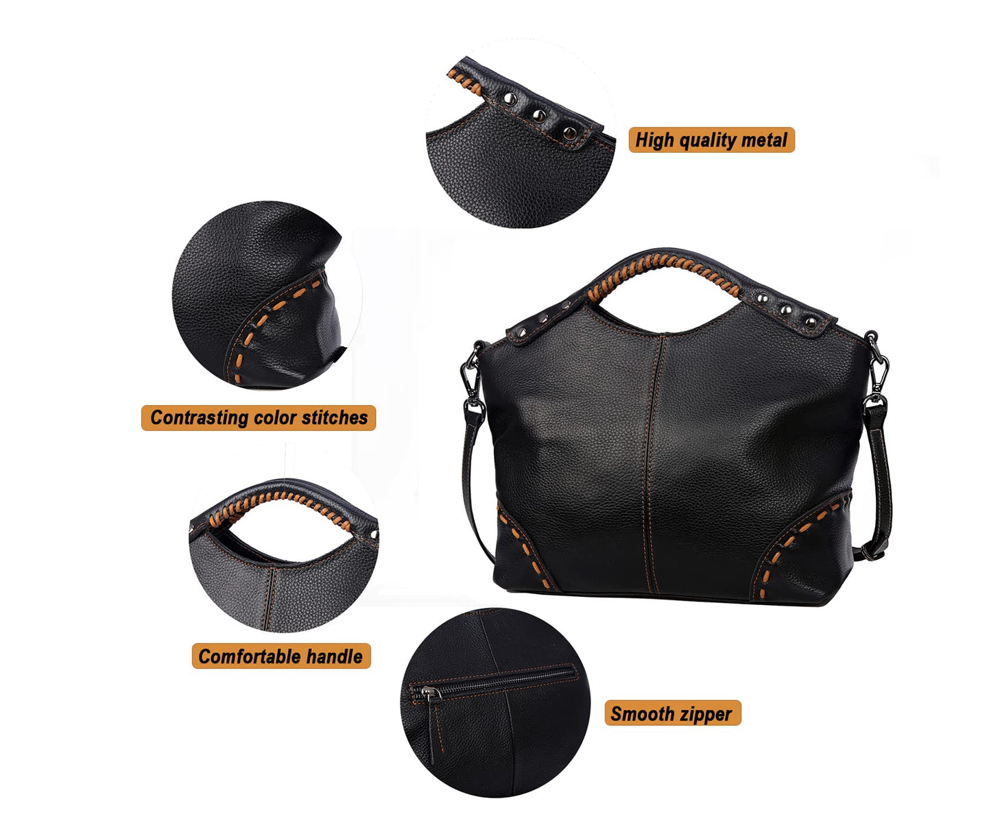 HESHE Leather Purses and Handbags for Women Retro Crossbody Bags Satchel Hobo Purse Ladies Shoulder Bags Cross Body Bag Designer Tote (Black)