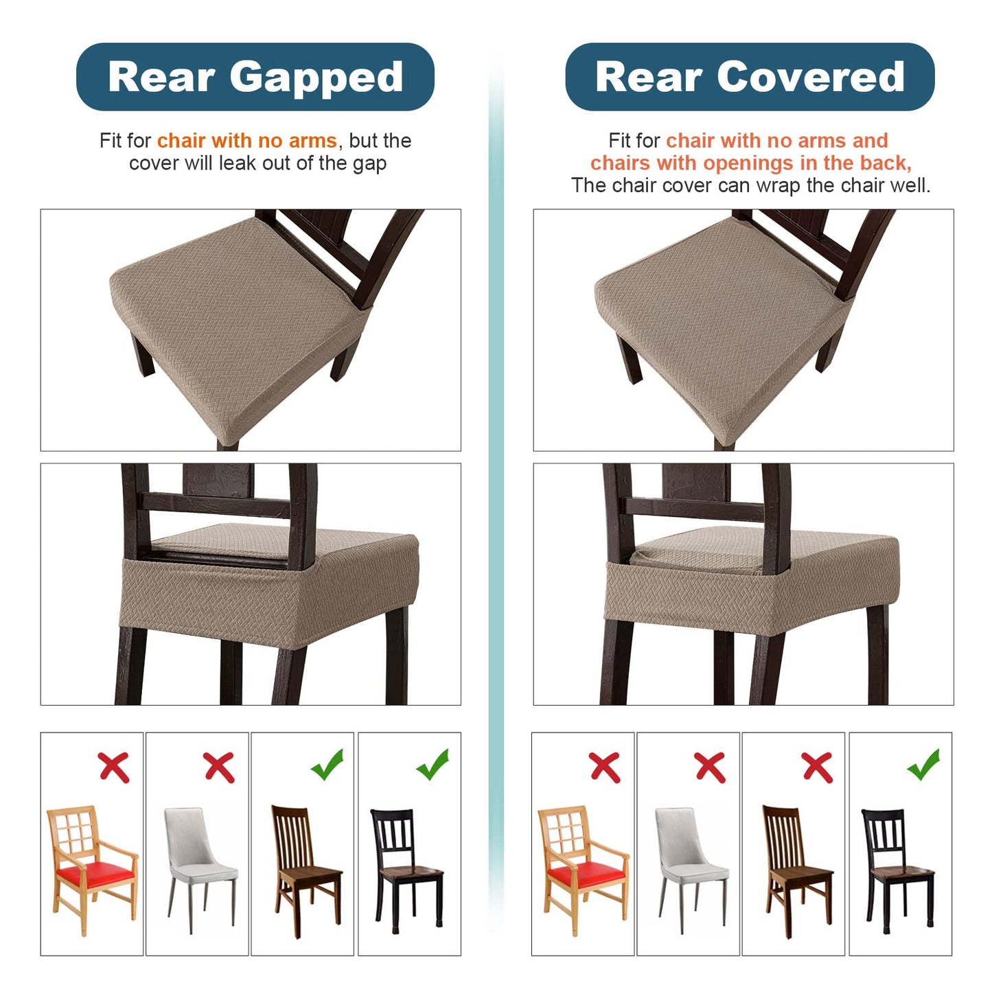 Genina Waterproof Seat Covers for Dining Room Chair Covers Waterproof Dining Chair Covers (4 PCS-Rear-Covered, Taupe)