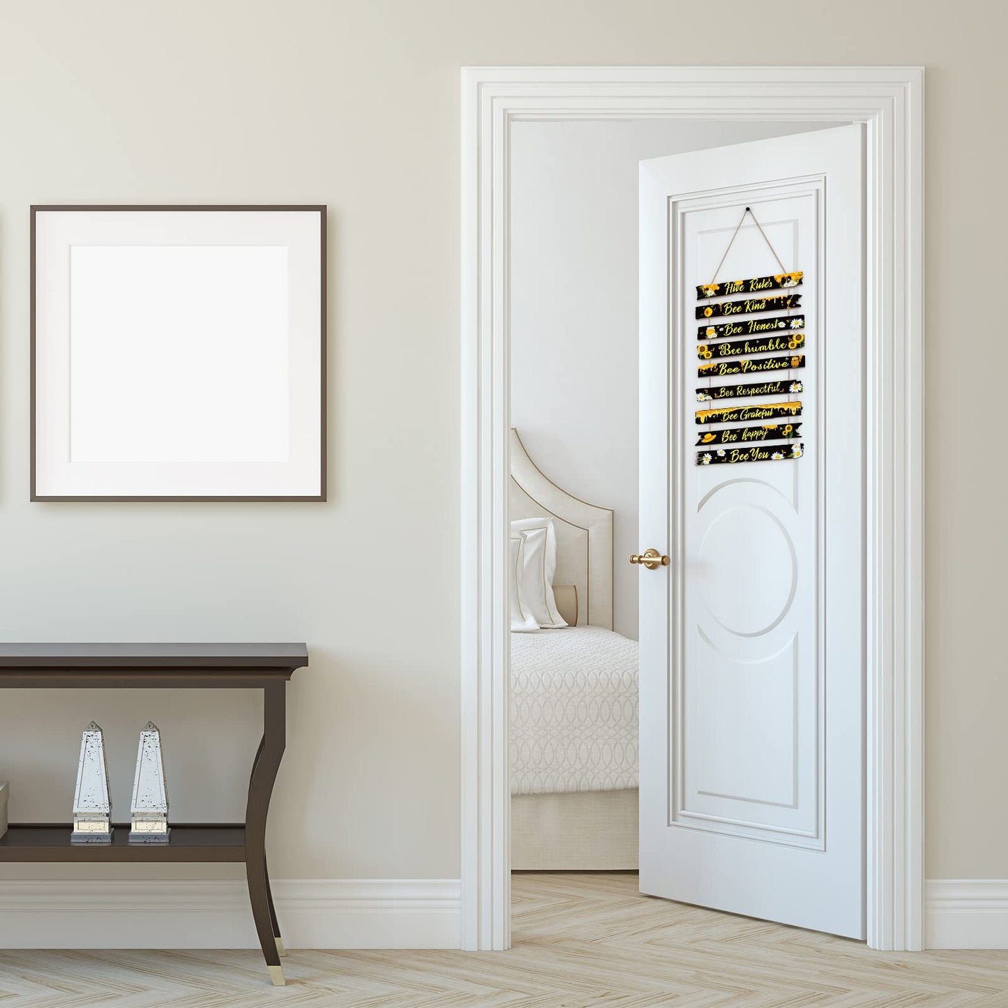 Jetec Bee Decor Plaque Gift Bee Sign Hive Rules Wall Decor Christmas Daisy Ornament for Xmas Home Spring Daisy Sunflower Decorations for Living Room Kitchen(Black)