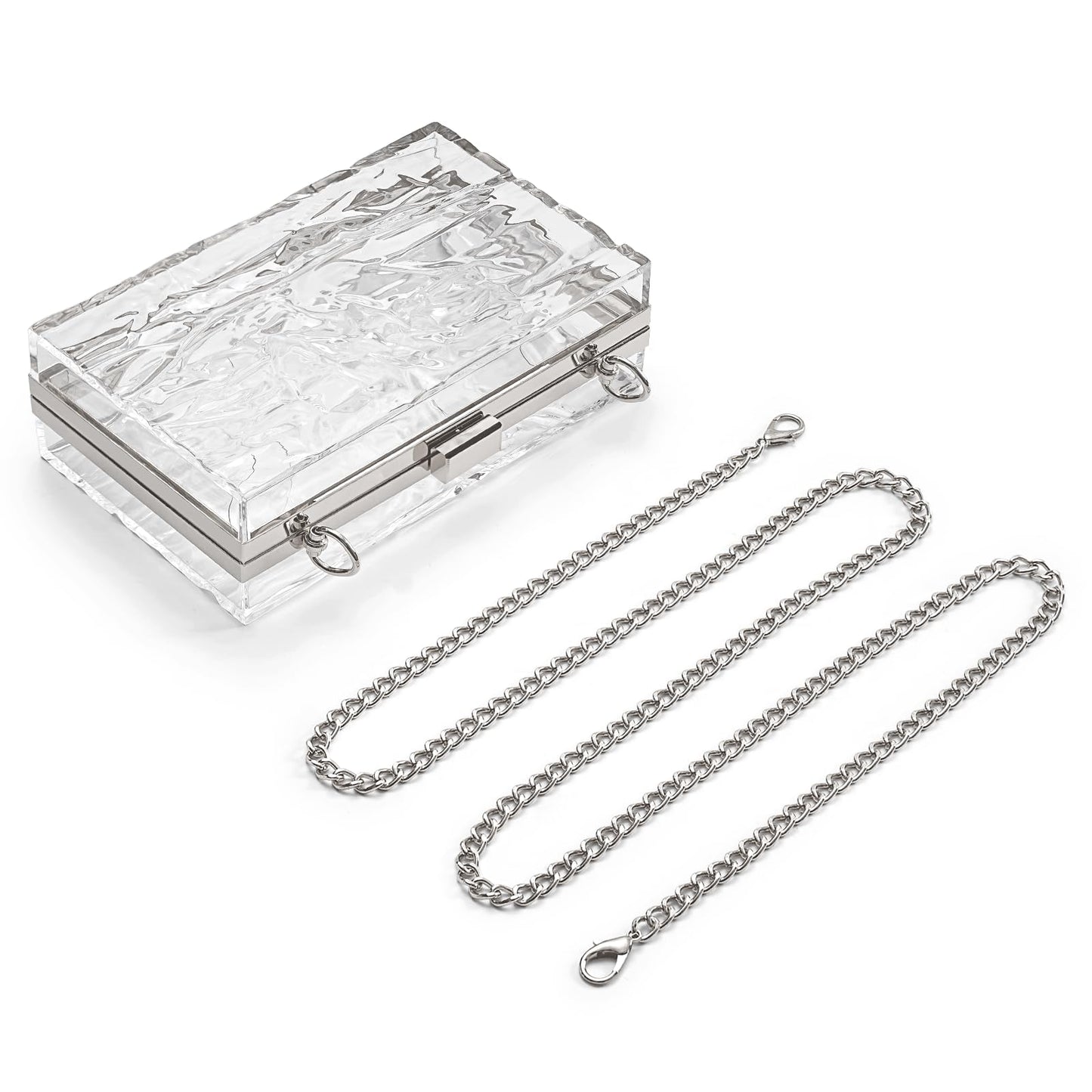 WJCD Womens Clear Purse Acrylic Evening Bags clear clutch purse Ripple Shaped Vintage Banquet Handbag (Silver)