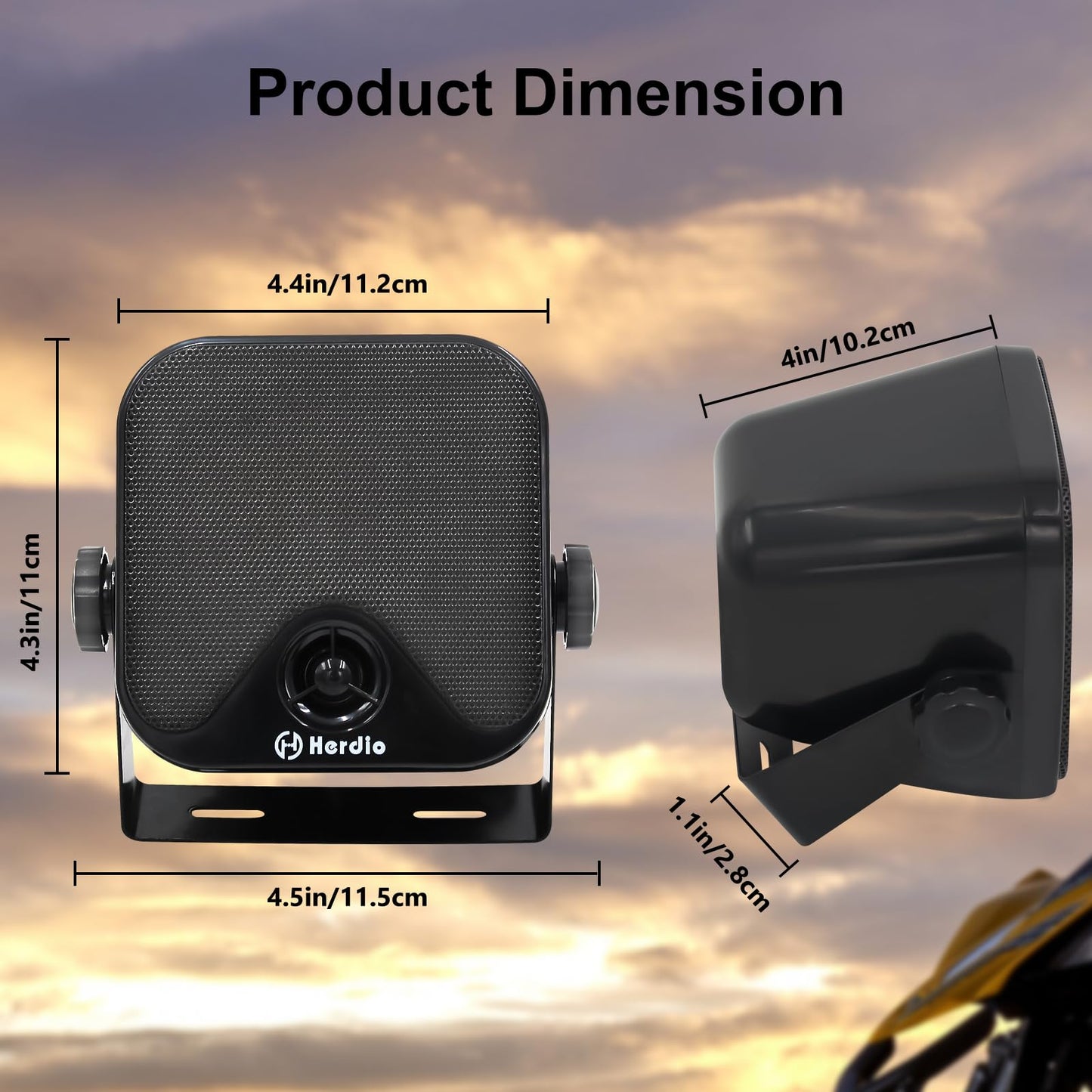 Herdio 4 Inches Heavy Duty Waterproof Boat Marine Box Outdoor Speakers Surface Mounted for Skid Steer ATV UTV RZR RV Golf Cart Tractor Powersports Boat Truck Jeep(4 Black Speakers)