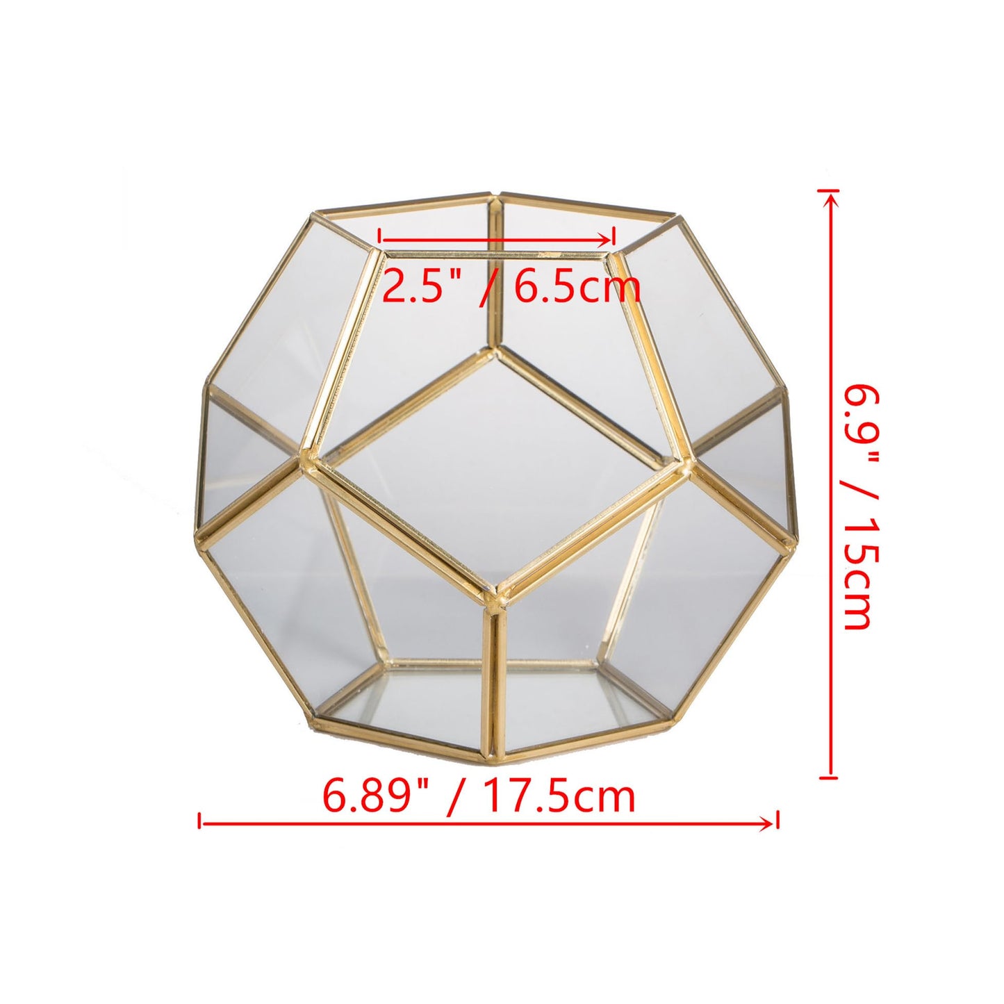 NCYP Glass Terrarium for Small Cactus, Succulents - Gold Geometric Planter Pot, Home Office Tabletop Miniature Garden Decor, 6.89 x 6.89 x 5.9 Inches, Handmade (No Plants, No Door)