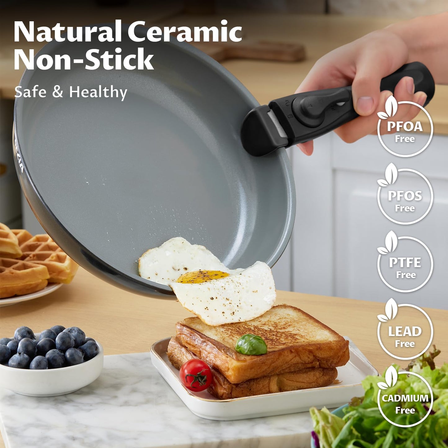 BEZIA Induction Cookware with Healthy Ceramic Coating, Camping Pots and Pans Set Nonstick 10pcs with Detachable Handles, Induction RV Kitchen Set with Removable Handles, Oven Safe