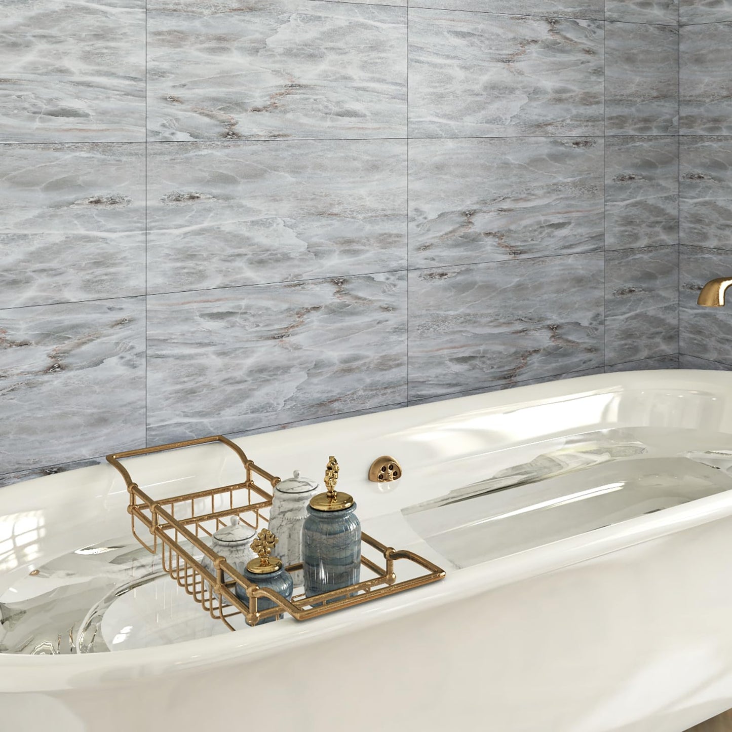 Livelynine Peel and Stick Floor Tile Green Marble 24X12" 4-Pack Stick on Vinyl Flooring Self Adhesive Floor Tiles Peel and Stick Waterproof Bathroom Flooring Tiles Kitchen Renter Friendly Laminate