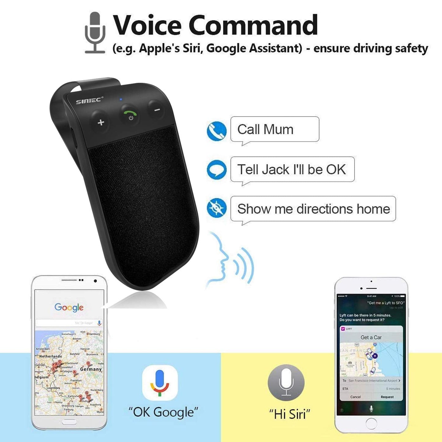 Bluetooth Speaker for Car, Handsfree Bluetooth Speaker Phone for Cell Phone Car Kit, AUTO Power ON Off Support Siri Voice Assistant, Wireless Kit with Visor Clip