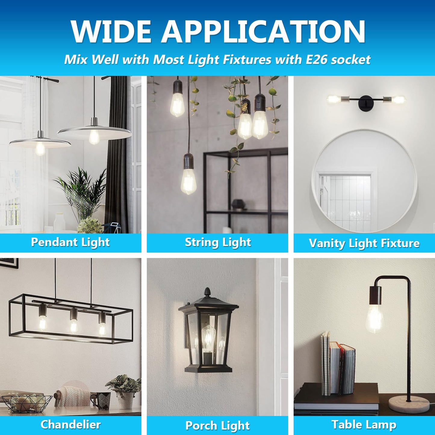 Ascher Vintage LED Edison Bulbs, 6W, Equivalent 60W, Non-Dimmable, High Brightness Cool White 4000K, ST58 Antique LED Filament Bulbs with 80+ CRI, E26 Medium Base, Clear Glass, Pack of 6