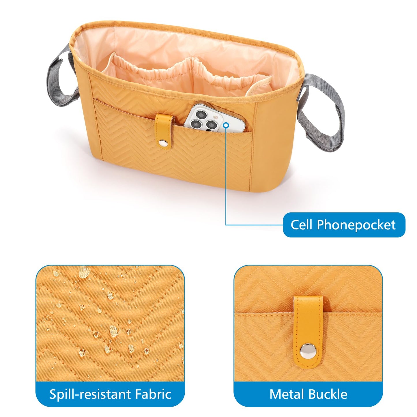 Accmor Universal Stroller Organizer, Stroller Bag Stroller Caddy Organizer, Stroller Accessories Fits for Uppababy, Baby Jogger, Nuna, Doona, Britax Strollers, Brown