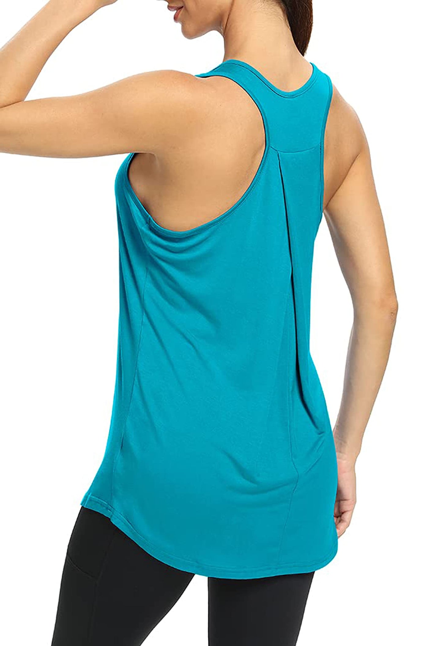 Bestisun Womens Long Tank Tops Running Workout Yoga Clothing Athletic Wear Sports Gym Shirts Blue Green L
