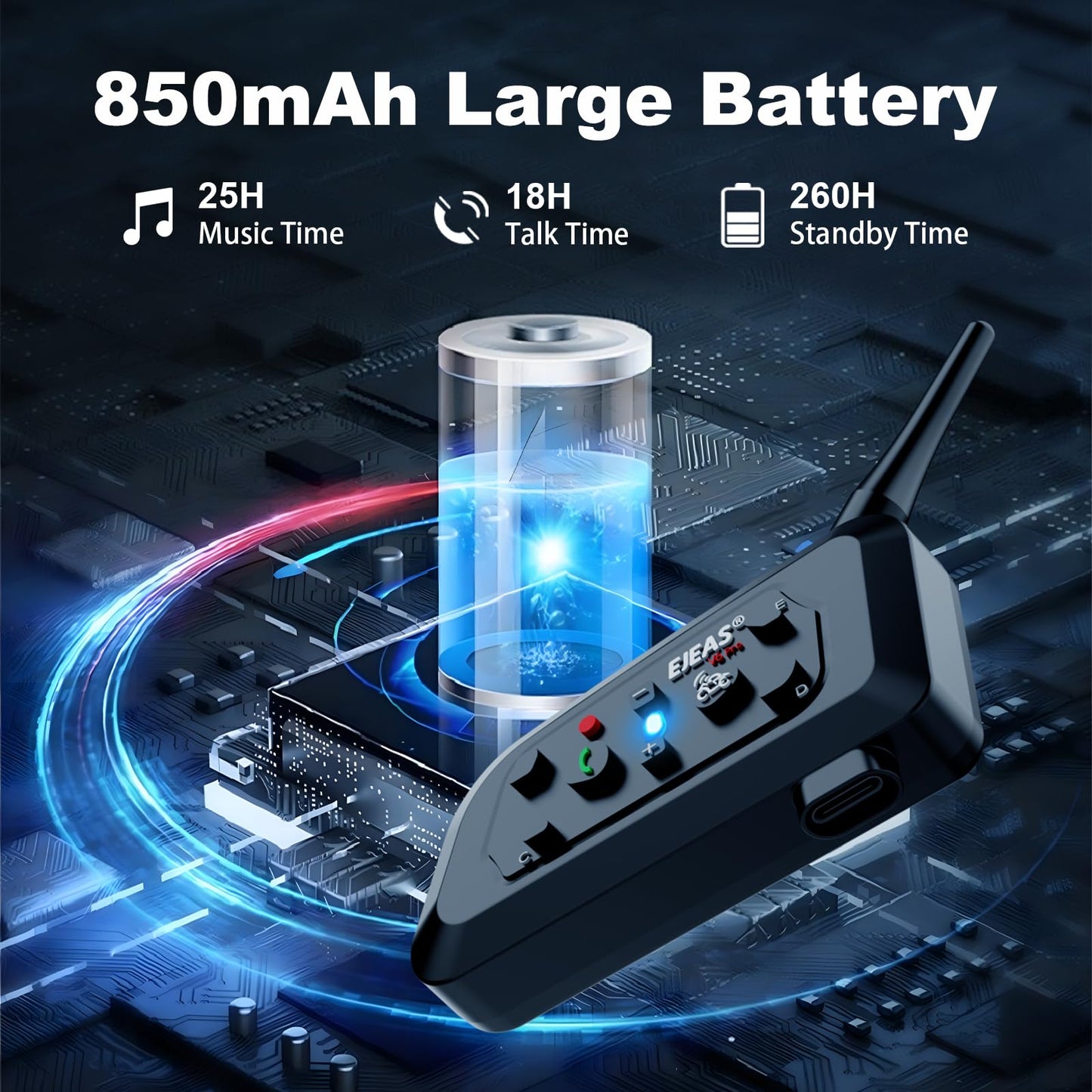 EJEAS V6 Pro Motorcycle Bluetooth Headset, Upgraded 2 Riders Intercom Helmet Communication System with Auto-Answering Call and Noise Reduction for Motorcycling Skiing and Climbing (2 Pack)