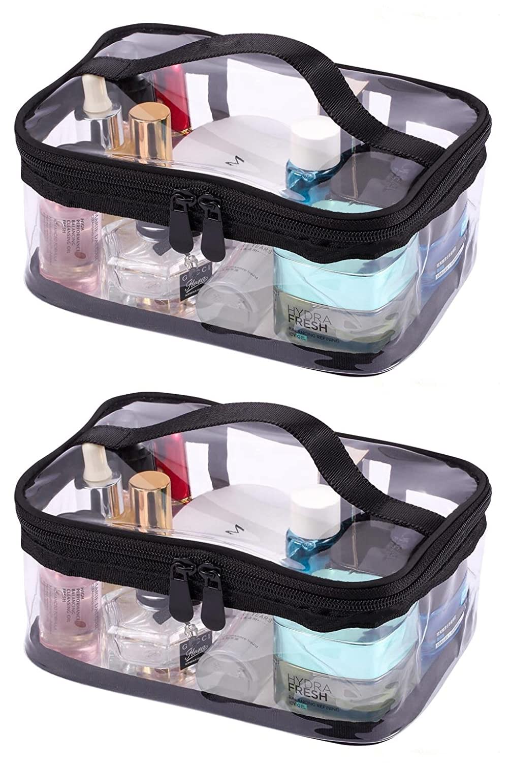 Louise Maelys 2 Pieces Portable Clear Makeup Bag Zipper Waterproof Transparent Travel Storage Pouch Organizer Cosmetic Toiletry With Handle
