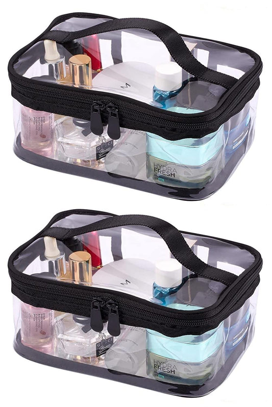Louise Maelys 2 Pieces Portable Clear Makeup Bag Zipper Waterproof Transparent Travel Storage Pouch Organizer Cosmetic Toiletry With Handle