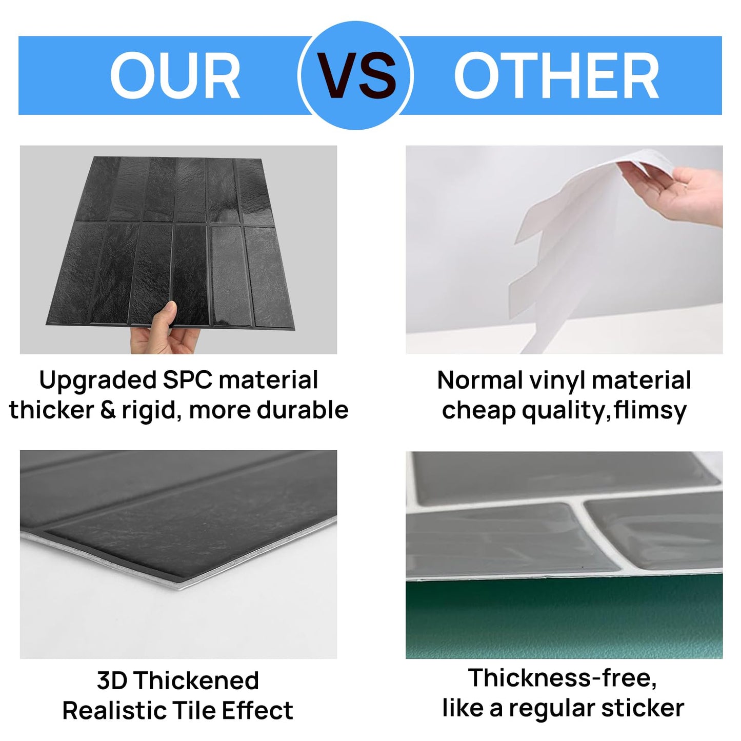 AdoDecor Peel and Stick Tile，New Upgrade Thicker Design Self Adhesive 12" x 12" Large Premium Peel and Stick Backsplash for Kitchen (Dark Grey).