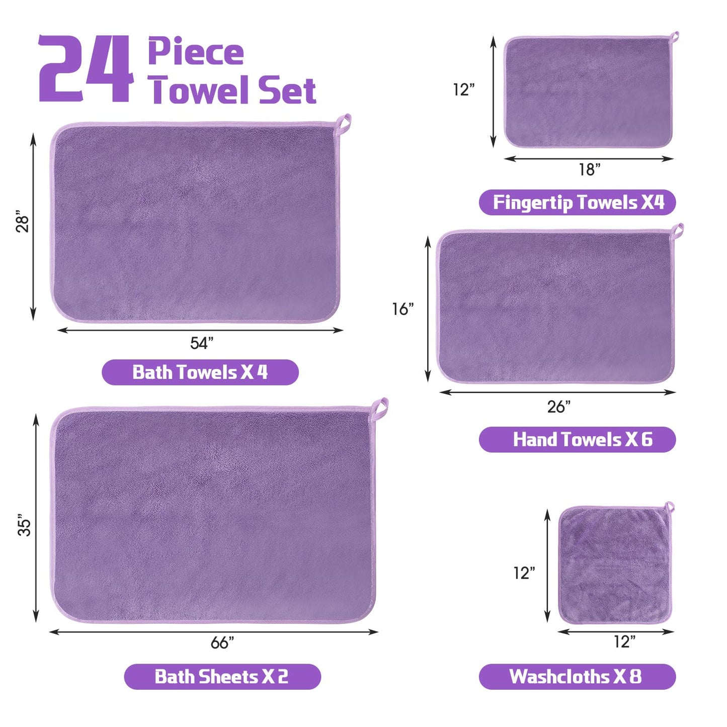 Mixweer 24 Piece Oversized Towels Set Dark Purple Microfiber Absorbent Towels for Spa Camping Bathroom Beach 4 Oversized Bath 2 Bath Sheets 6 Hand 8 Wash Cloths 4 Fingertip